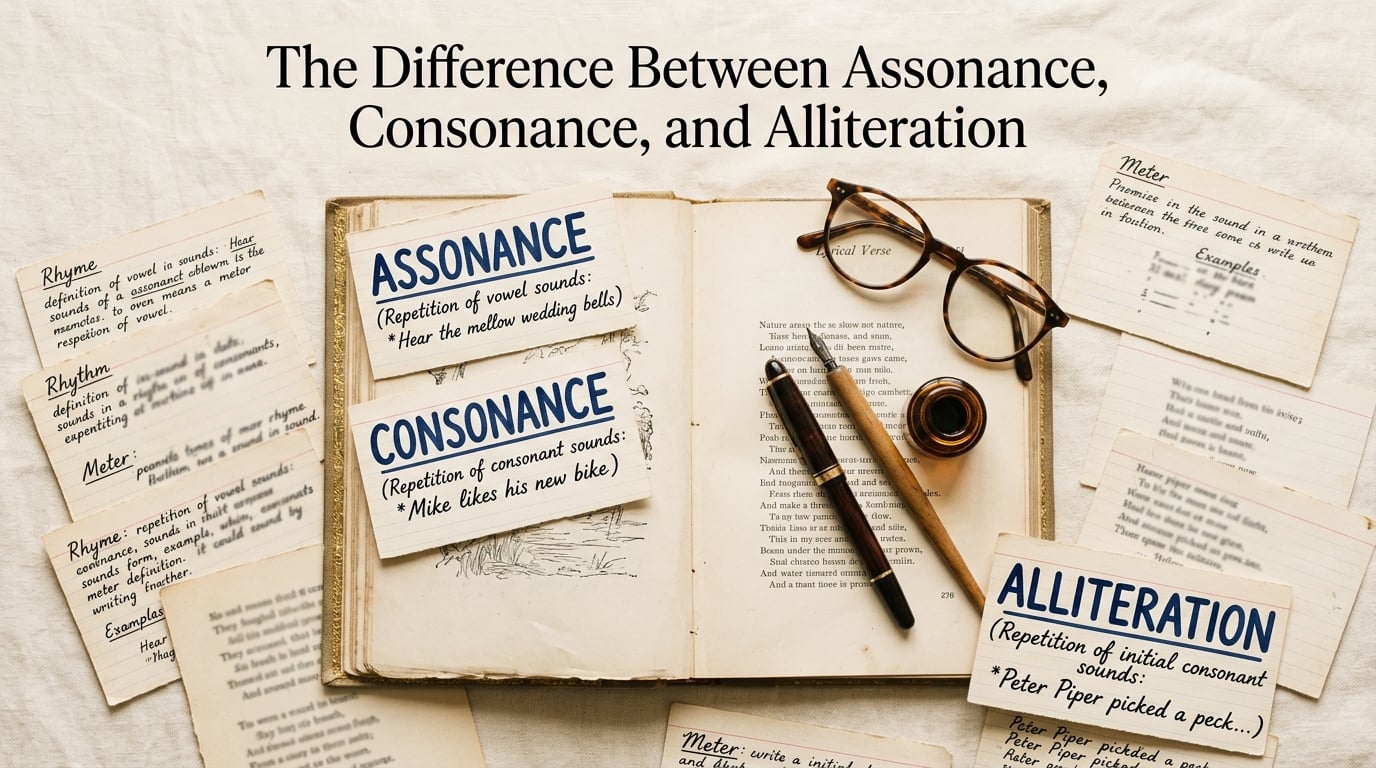 The difference between assonance consonance and alliteration