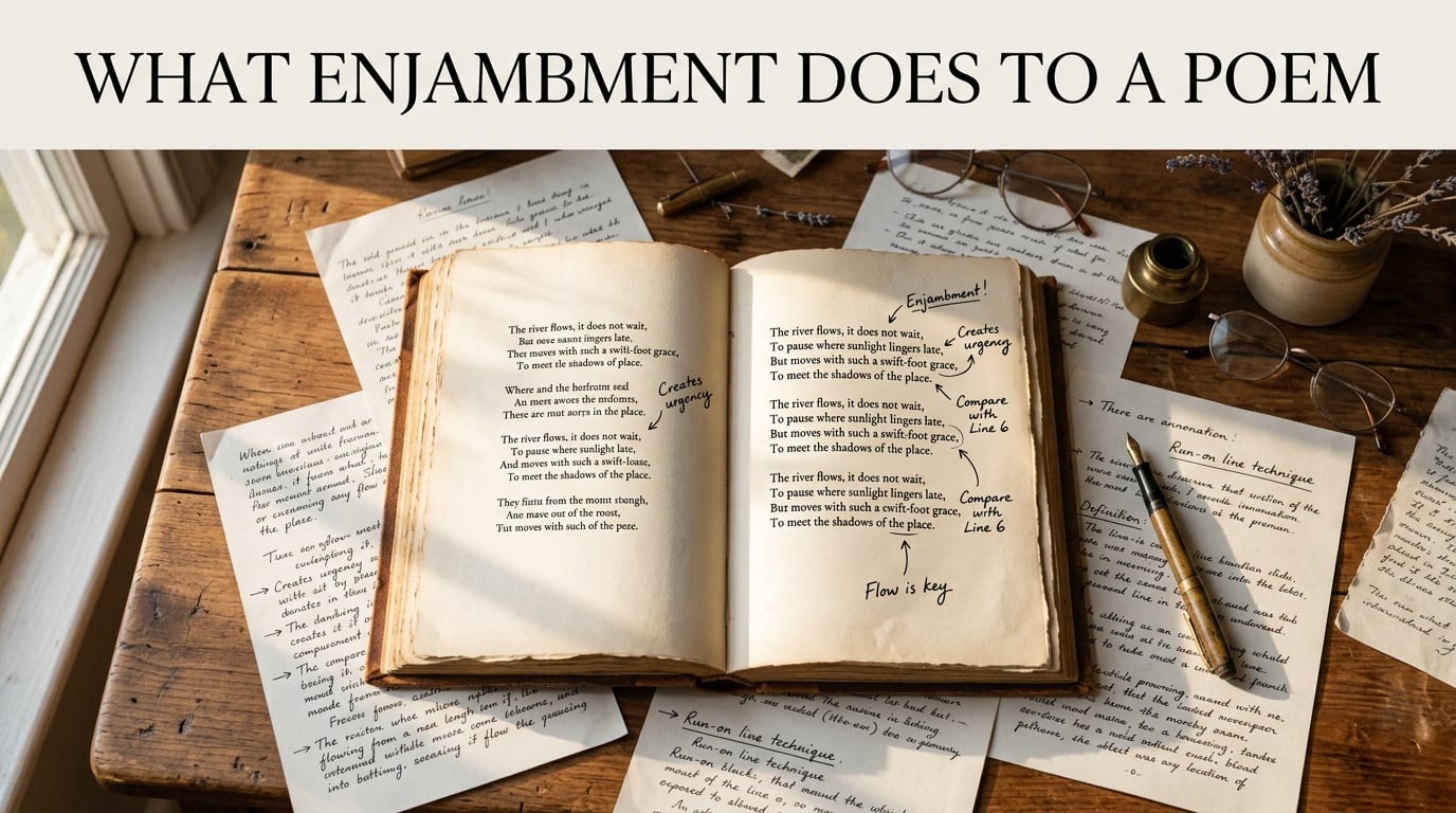 What enjambment does to a poem and why poets break lines mid thought