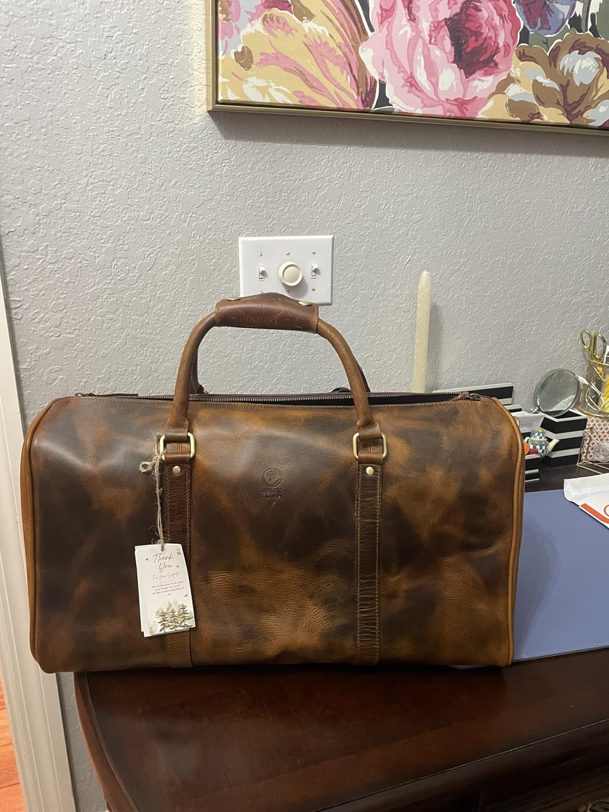Leather Duffle Bag for Men - Full Grain Leather Travel Bag - TSA Approved Carry On Weekender Overnight Duffel Bag (20 inch) customer photo 1