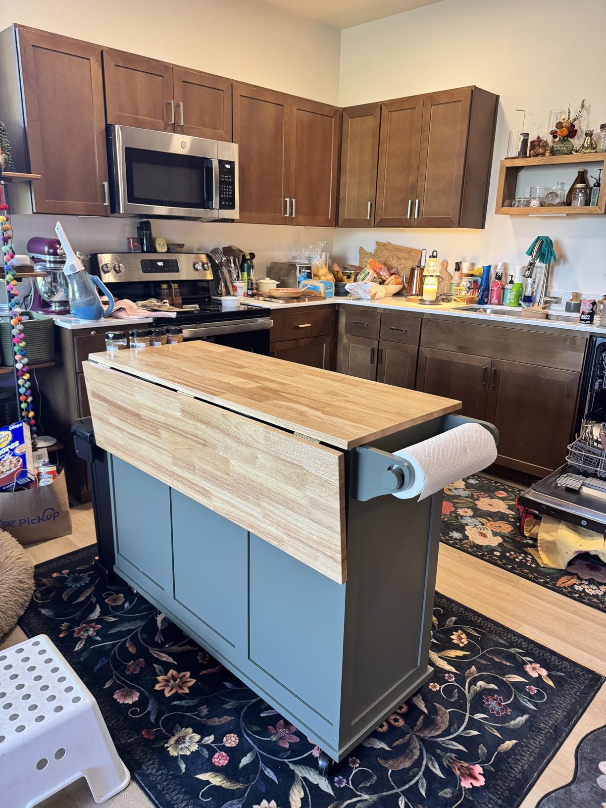 Homestyles Dolly Madison Off-White Mobile Kitchen Island Cart with Wood Drop Leaf Breakfast Bar customer photo 2