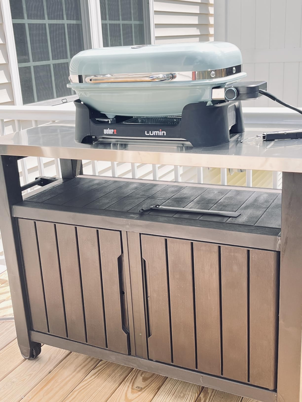 Keter Outdoor Rolling Table Cart for Food Prep, Storage, Bar & Grill, Dark Brown - Portable Kitchen Island Tabletop with Wheels for Drinks, Snacks, and Cooking customer photo 2
