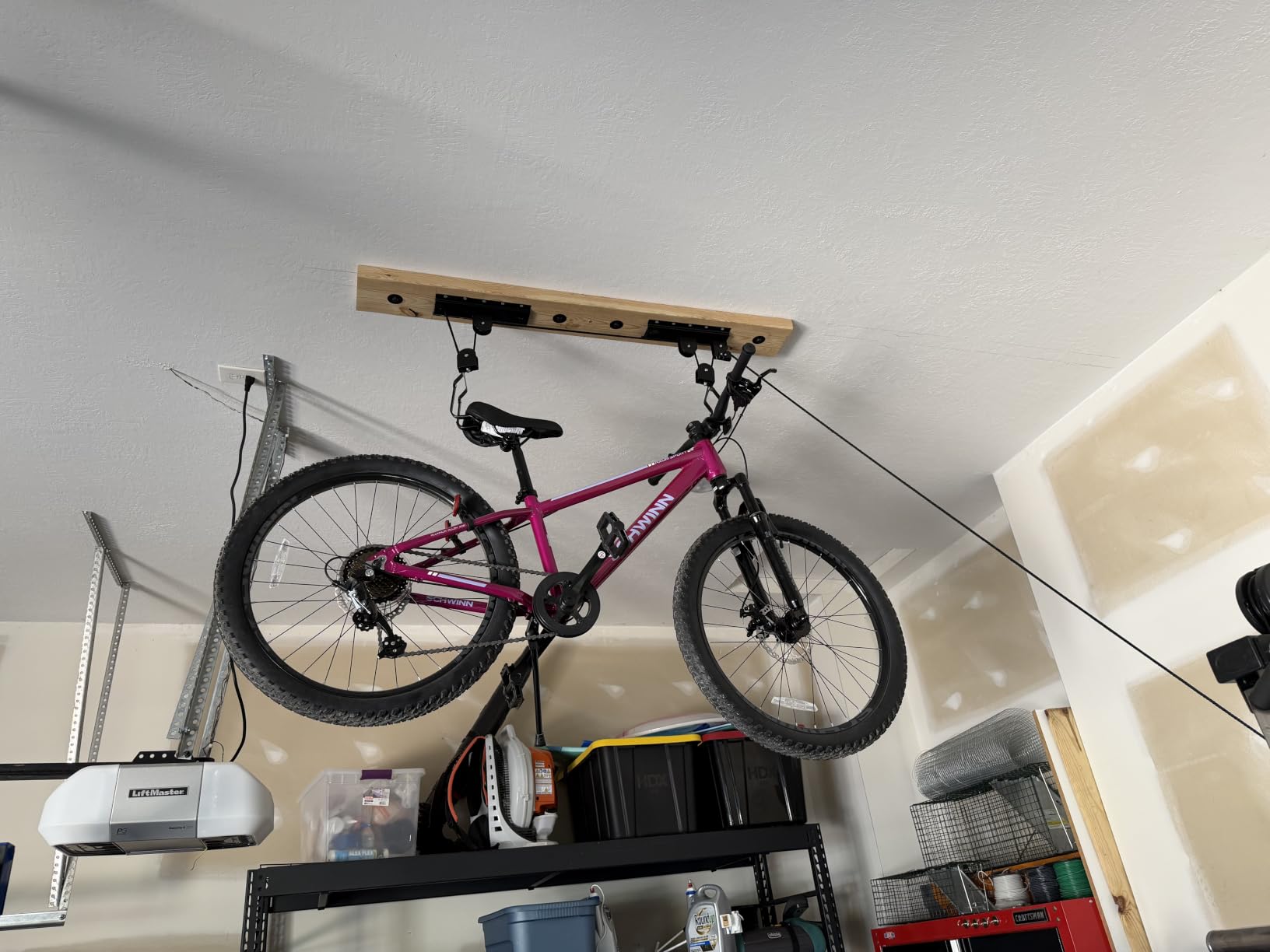 Bike Hanger - Overhead Hoist Pulley System with 100lb Capacity for Bicycles or Ladders - Secure Garage Ceiling Storage by Rad Sportz customer photo 1