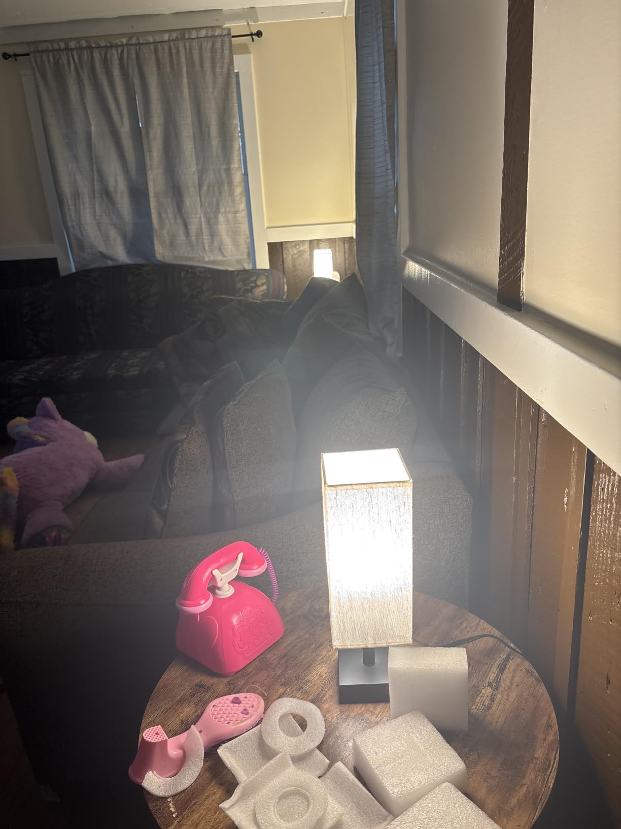 aooshine Small Bedside Table Lamp for Bedroom - Square Cream Fabric Shade | Inline Rocker Switch, Corded Electric, Bulb Not Included, 12.8