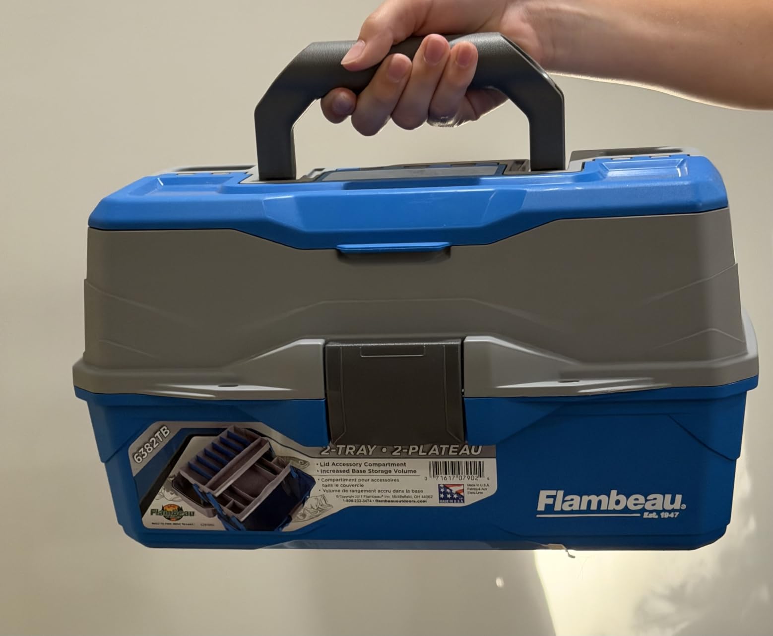 Flambeau Outdoors 6382TB 2-Tray Tackle Box - Classic Fishing Lure Storage Organizer, Medium Portable Tackle Box, 15 Tray Compartments, Blue/Gray customer photo 1