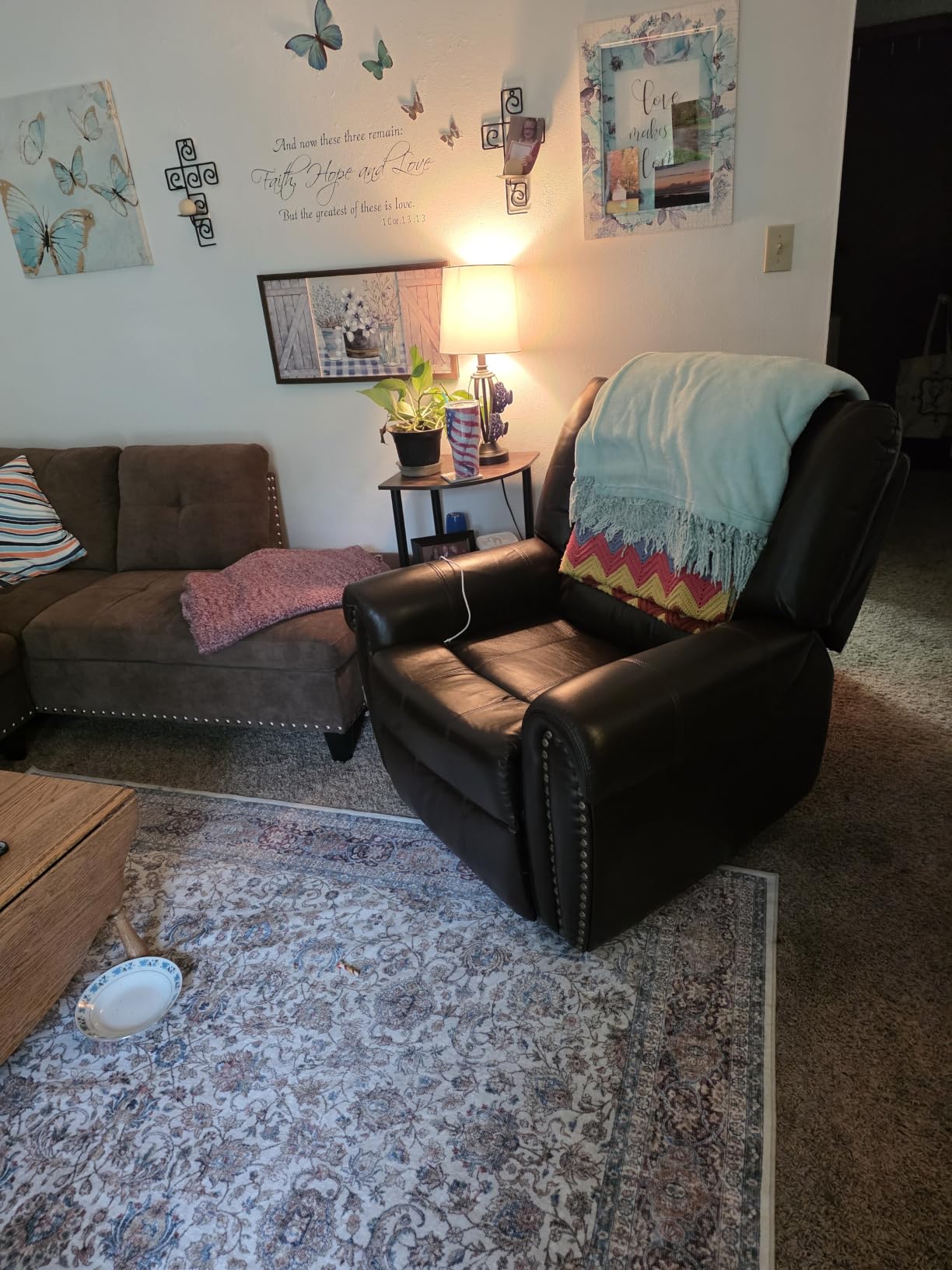 CANMOV Leather Recliner Chair, Classic and Traditional Manual Recliner Chair with Comfortable Arms and Back Single Sofa for Living Room, Nut Brown customer photo 2