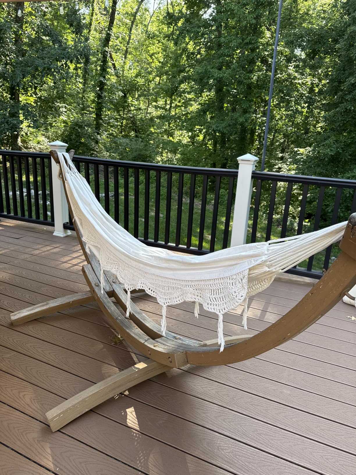 Double Cotton Hammock with Solid Pine Arc Stand - 450 lb Capacity, Durable FSC Wood Frame, Comfortable 87 Bed, Includes Hardware & User Guide (Mimosa) customer photo 2