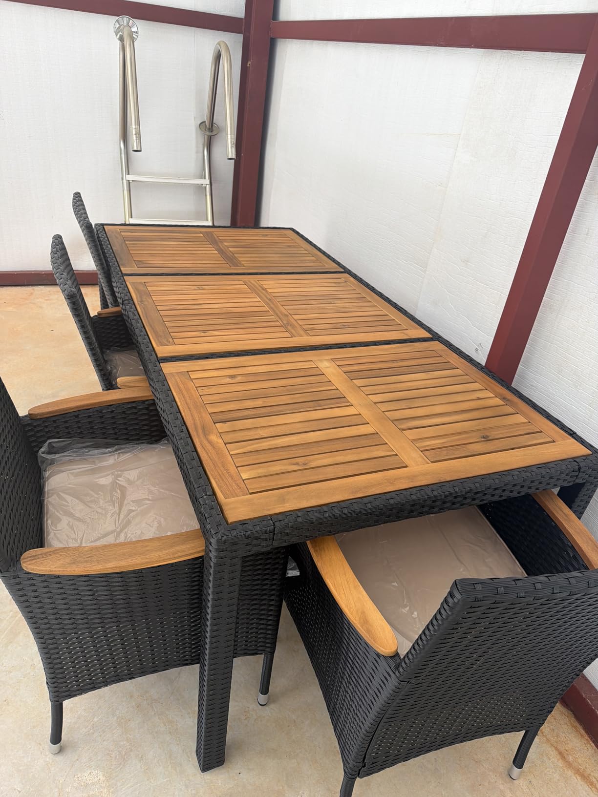 Devoko 7 PCS Acacia Wood Patio Dining Set, Black Rattan customer photo 2
