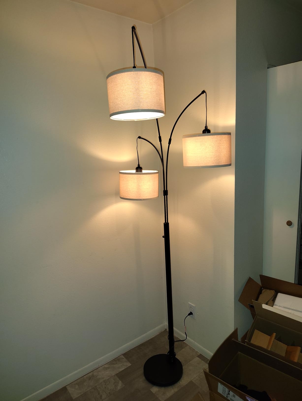 Dimmable 3 Lights Floor Lamp - 3000LM Super Bright Arc Floor Lamps for Living Room, Modern Tall Standing Lamp With Beige Shades, Mid Century Tree Floor Lamp for Bedroom Office, 3 LED Bulbs Included customer photo 2