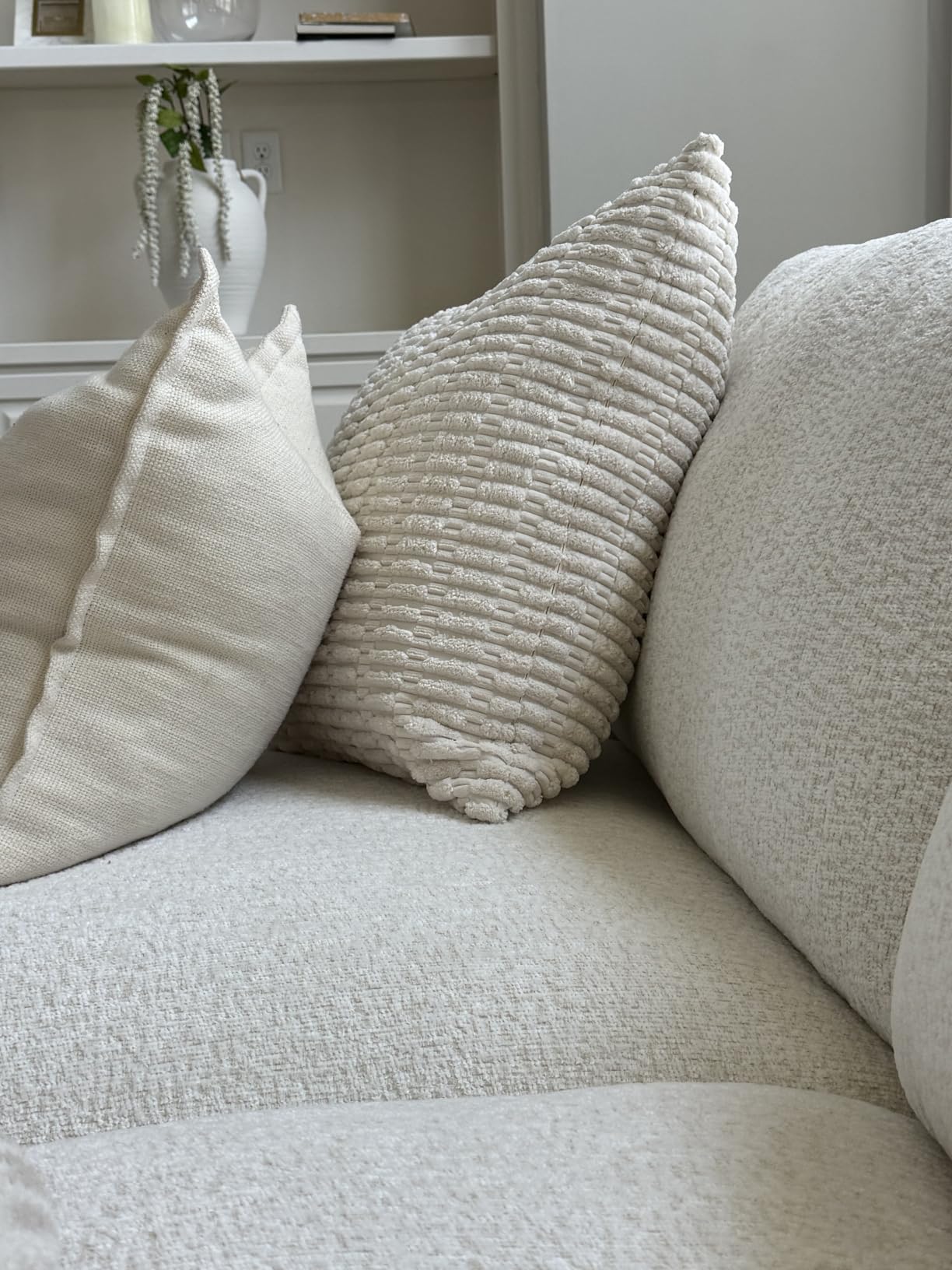 MIULEE Corduroy Decorative Throw Pillow Covers 18x18 Cream White Pack of 2 customer photo 2