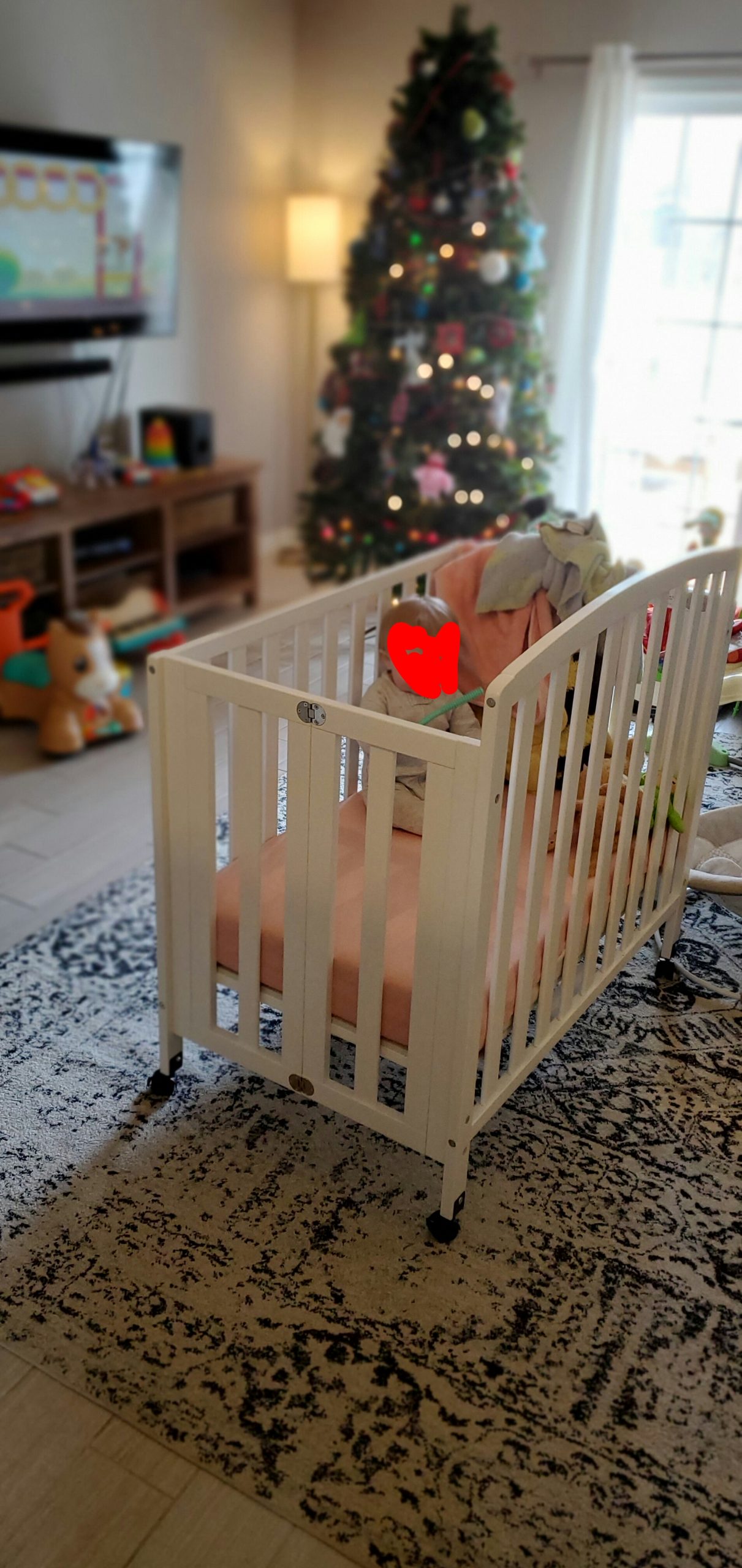 Davinci Dylan 3-in-1 Convertible Portable Mini Crib, Chestnut | GREENGUARD Gold Certified - Folding Baby Crib With Wheels, 4 Adjustable Mattress Heights, Conversion Kit Sold Separately customer photo 1