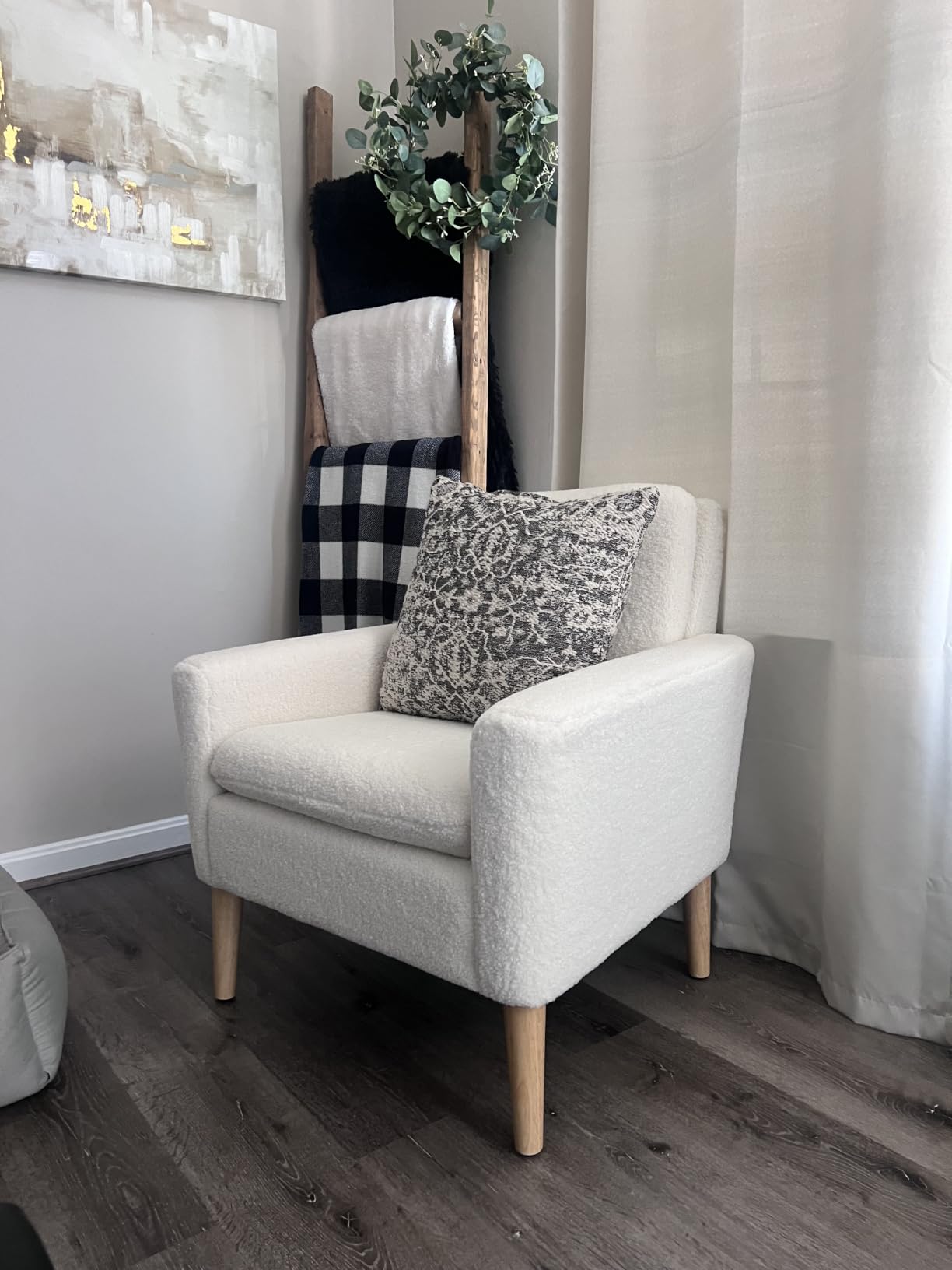 Sherpa Accent Chair, Modern White Teddy Fabric Upholstered Comfortable Armchair customer photo 1