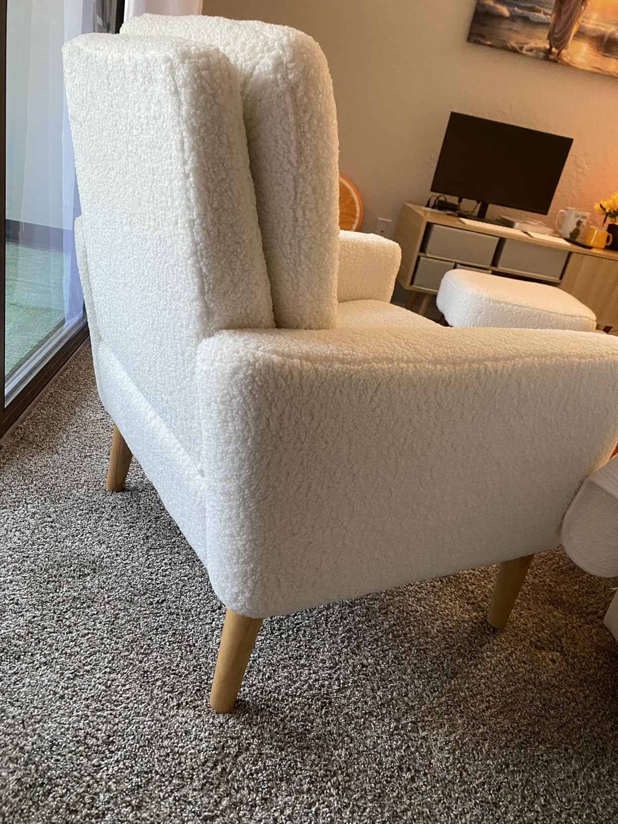 Sherpa Accent Chair, Modern White Teddy Fabric Upholstered Comfortable Armchair customer photo 2