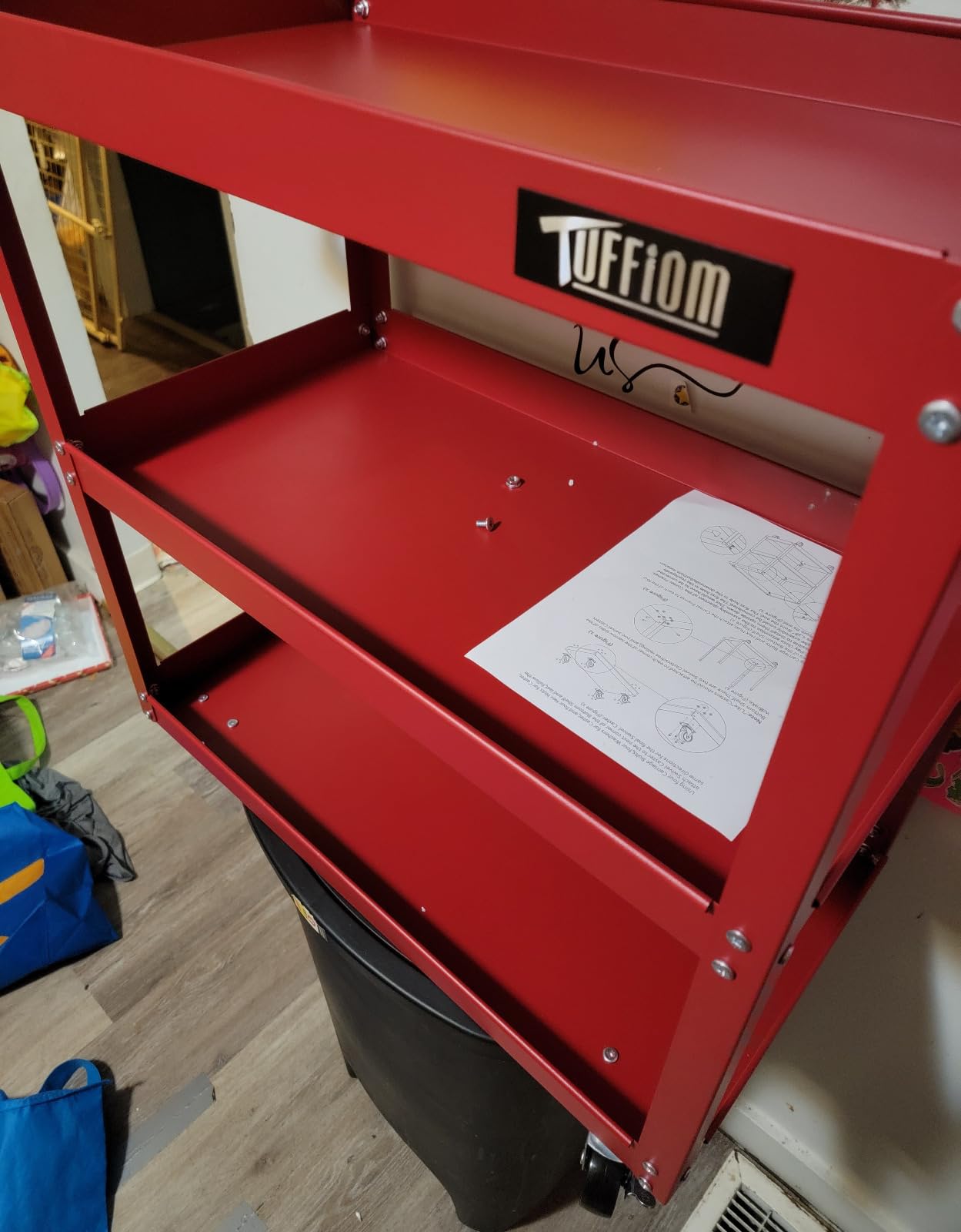 TUFFIOM 3 Tier Rolling Tool Cart, 330 Lbs Capacity, Red, 3 Shelves Steel Utility Cart for Garage, Workshop, Warehouse & Repair Shop customer photo 2