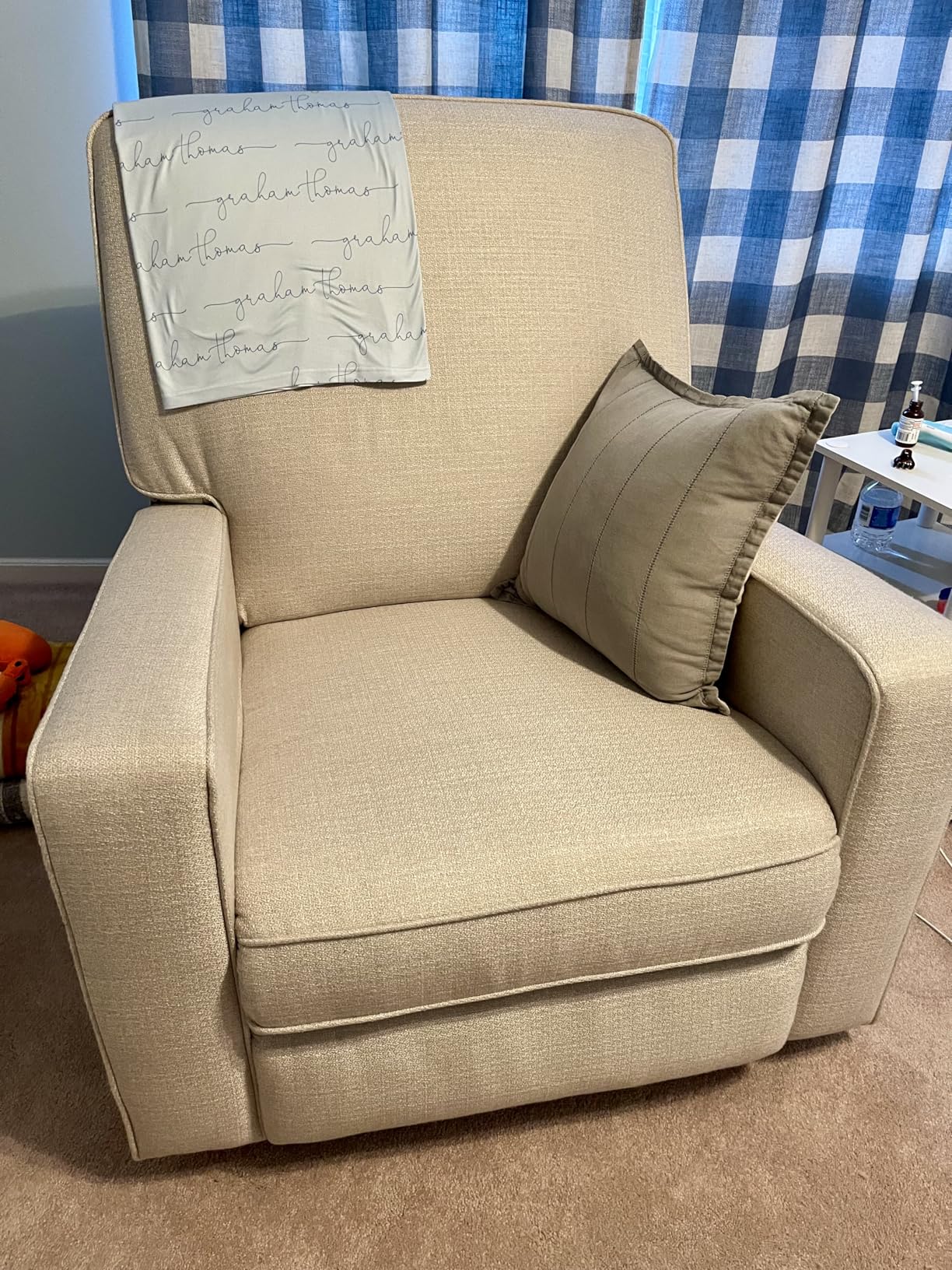 Harkawon Swivel Rocker Recliner Chair, Glider Rocker Recliner, Beige | Fabric Chair with High Back, Deep Seat, for Living Room, Bedroom, Nursery, Office customer photo 2