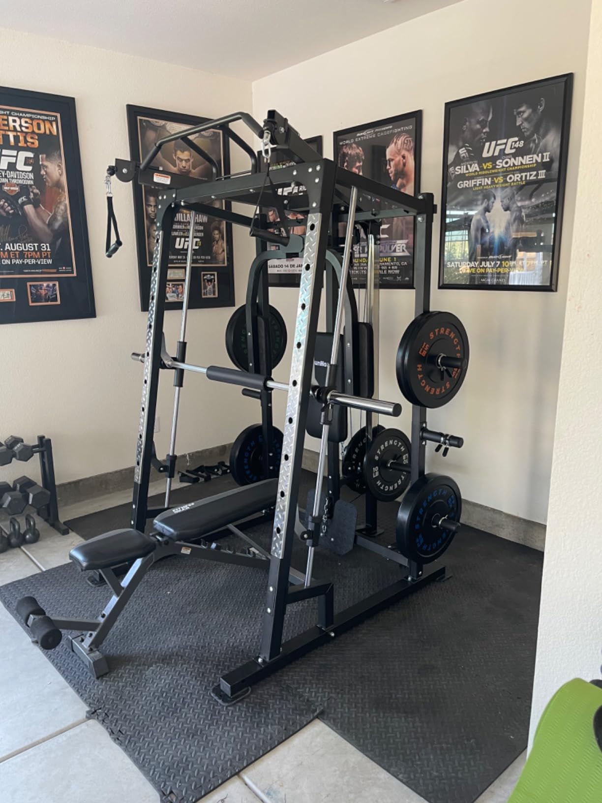 SunHome Smith Machine, Power Cage Squat Rack with Smith Bar, LAT Pull-Down Systems, Cable Crossover Machine and Cable Attachment for Home Gym customer photo 1