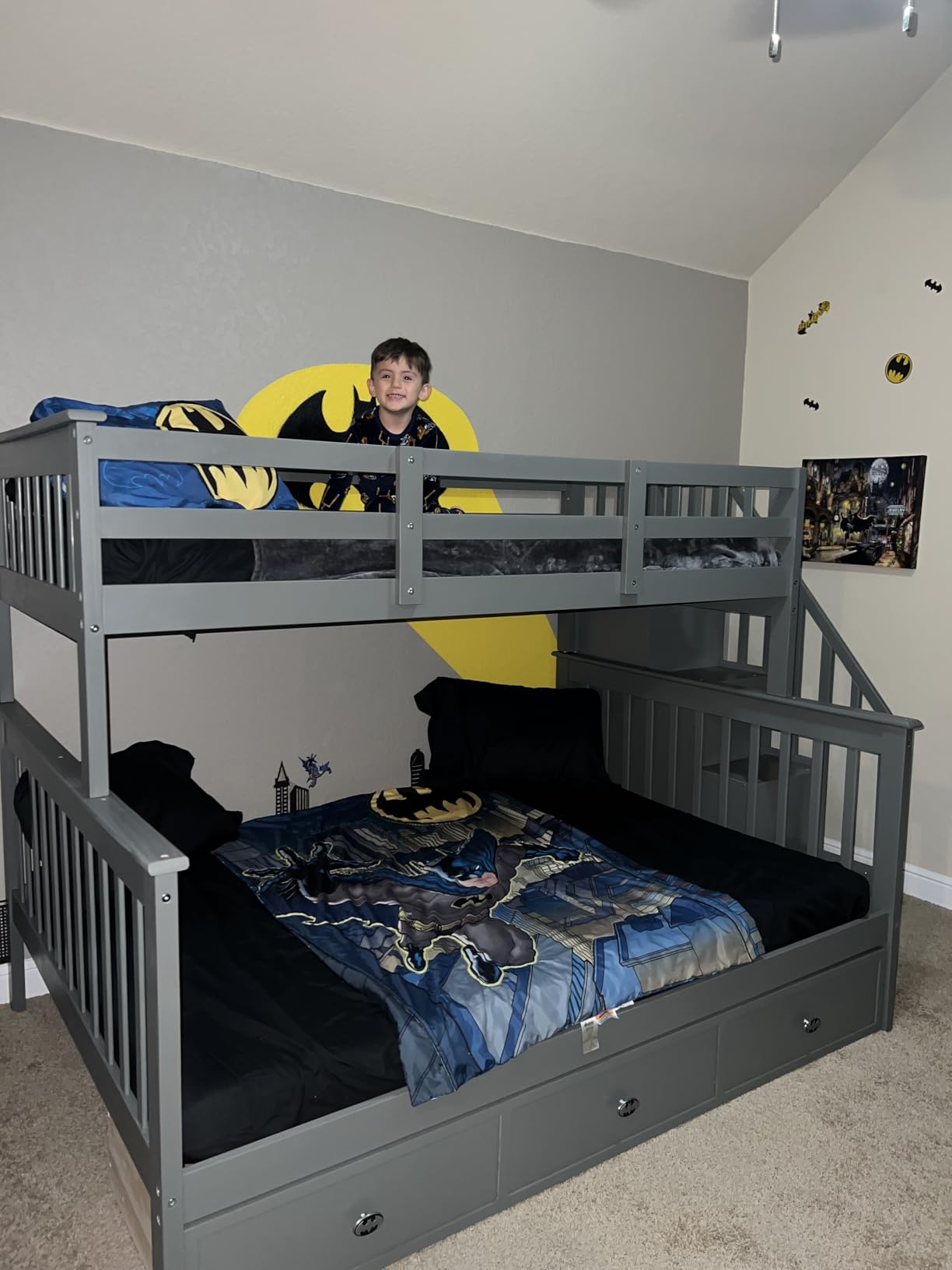 Harper & Bright Designs Wood Twin Over Full Bunk Bed with Drawers and Storage Staircase for Bedroom, Convertible to 2 Beds, Space Saving, Gray customer photo 1