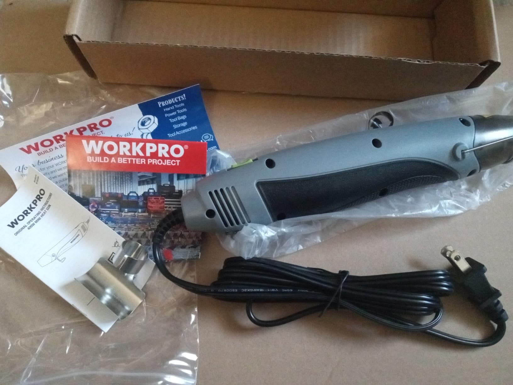 WORKPRO Heat Gun, 400W Mini Hot Air Gun with Reflector Nozzle, 2 Temp Settings 482℉(250℃)/842℉(450℃) and 5.9ft Long Cable Overload Protection for Craft Embossing, Shrink Wrapping PVC, Drying Paint customer photo 1
