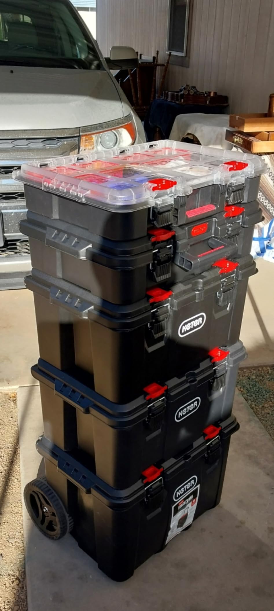 Keter Stack N Rolling Tool Box Modular Storage System 3 Piece | Black and Red, Heavy Duty, Weatherproof, All Terrain Wheels customer photo 1