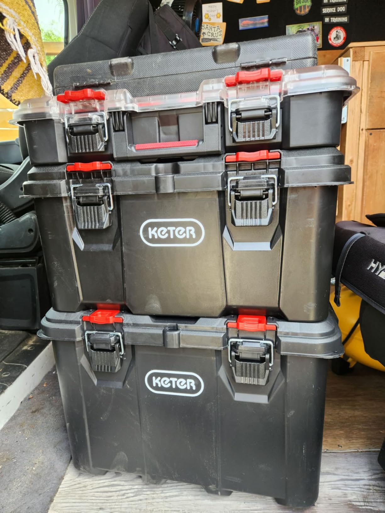 Keter Stack N Rolling Tool Box Modular Storage System 3 Piece | Black and Red, Heavy Duty, Weatherproof, All Terrain Wheels customer photo 2