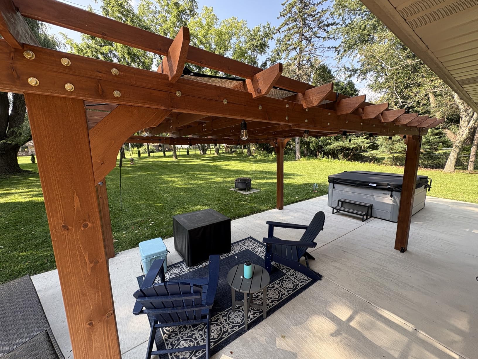 Yardenaler 10x12 FT Wooden Pergola, Cedar Wood Gazebo with Flat Roof, Outdoor Garden Shelter with Stakes Included, Patio, Deck, Backyard, Lawn customer photo 1