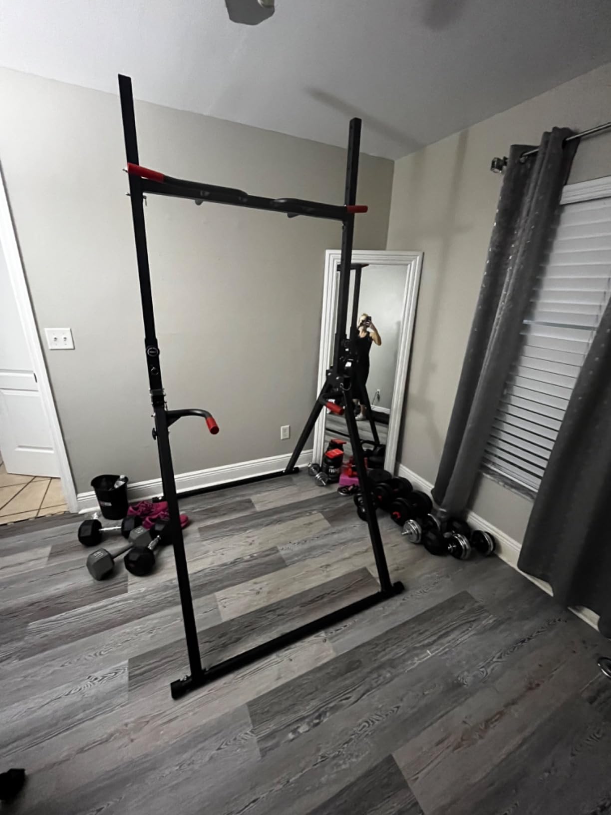 WATBKHE Power Tower Pull Up Dip Station Foldable, Pull Up Bar Station Adjustable, Multi-Function Home Gym, Strength Training Fitness Equipment, Triangular Design, for Home Outdoor customer photo 2