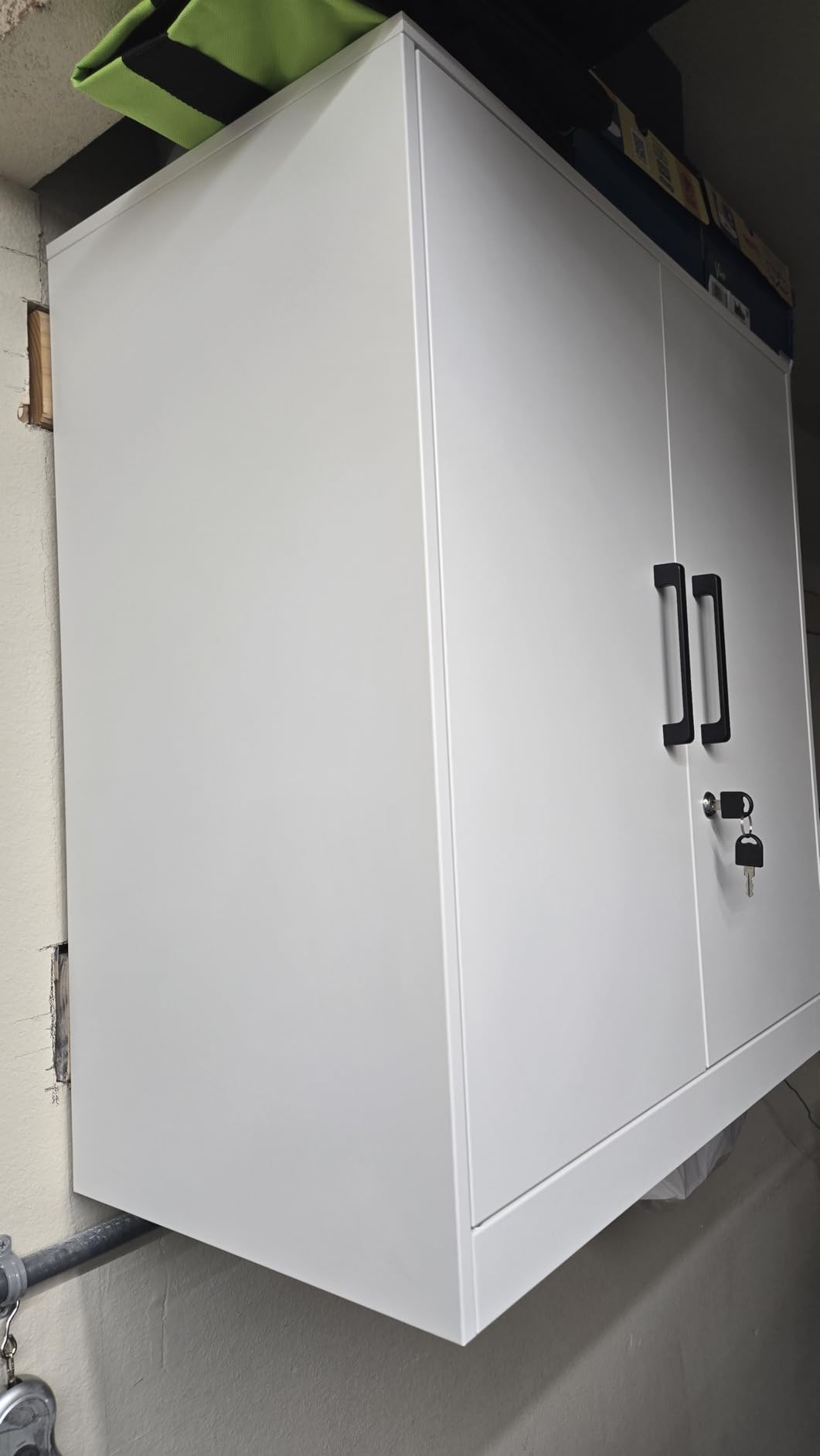 Metal Wall Cabinet,Garage Cabinet with Handle,Lockable Storage Cabinets Wall Mounted with 2 Doors,Locking Cabinet with Shelves for Basement,Office,Living Home,Black customer photo 2