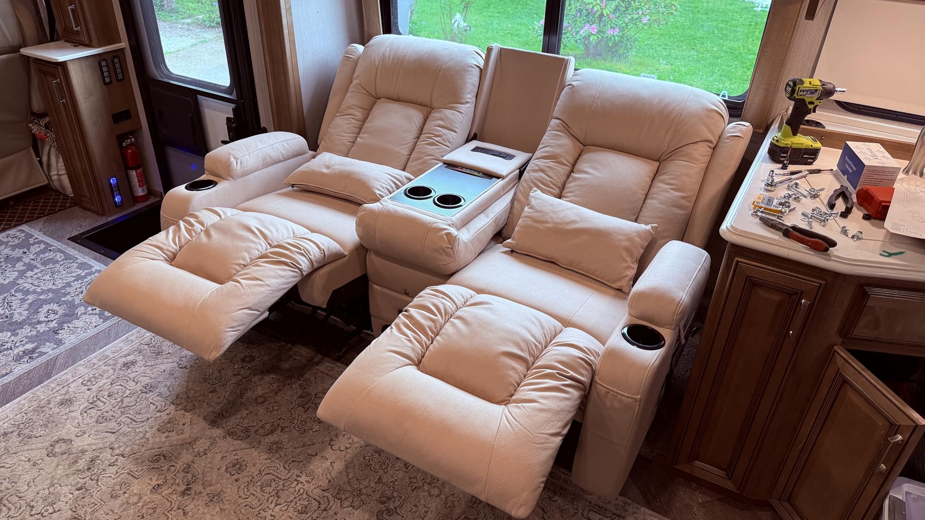 URRED Power Loveseat Recliner Sofa with Massage and Heat, Black | Wall Hugger Reclining Loveseat with Console, RV Couch Home Theater Seating with LED Lights for Living Room, Faux Leather customer photo 1