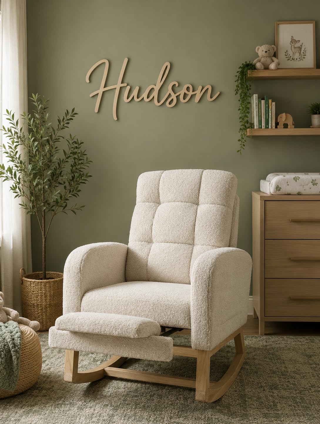 NIOIIKIT Modern Nursery Rocking Chair, Teddy Upholstered Rocking Chair with Footrest customer photo 1