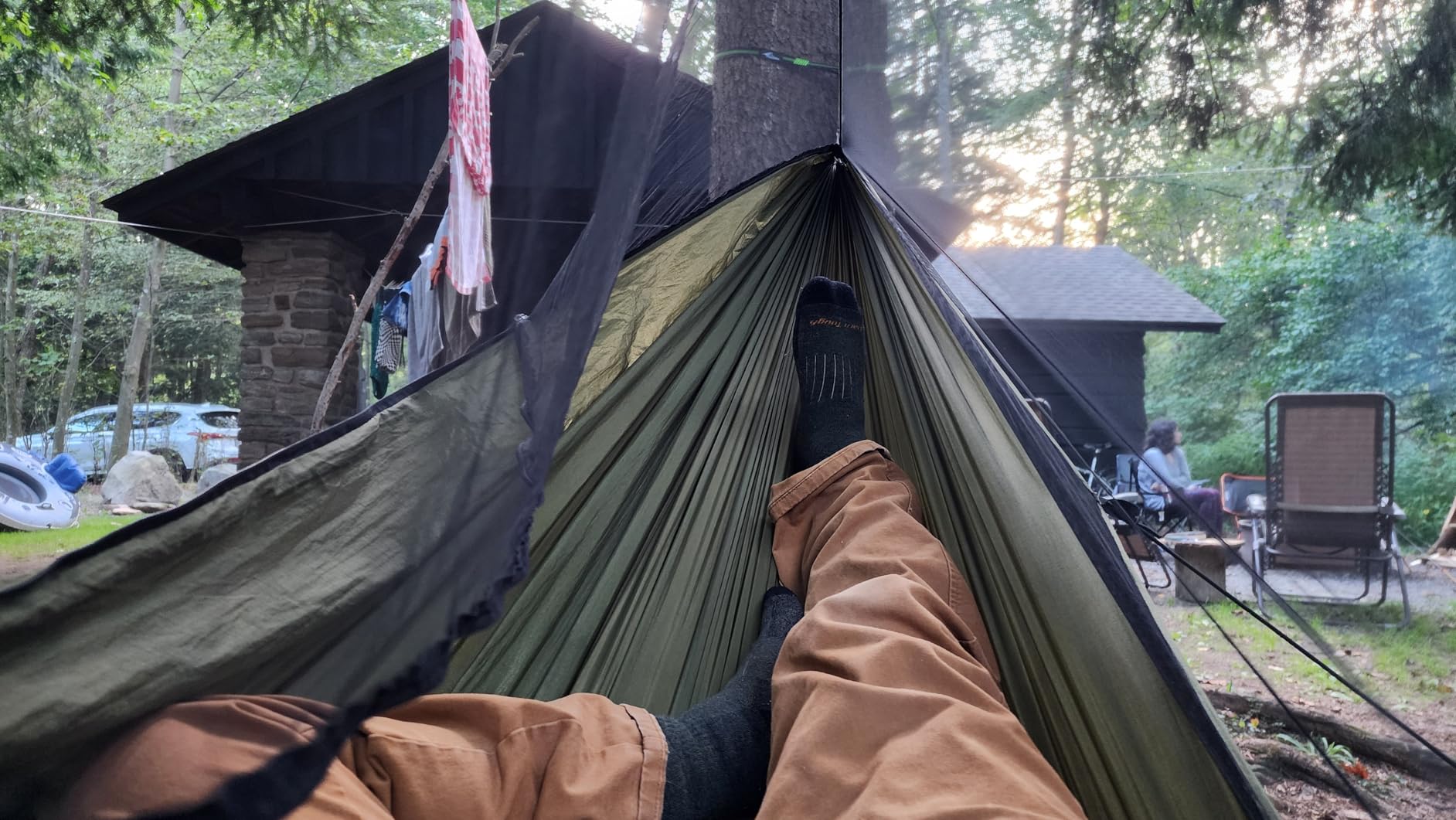 Camping Hammock with Mosquito Net and Ridge Rope, Extra Large for 2 Person, Lightweight Hanging Hammocks Tree Straps, All-in-one Fast Open Hammock for Outside, Hiking, and Travel customer photo 1