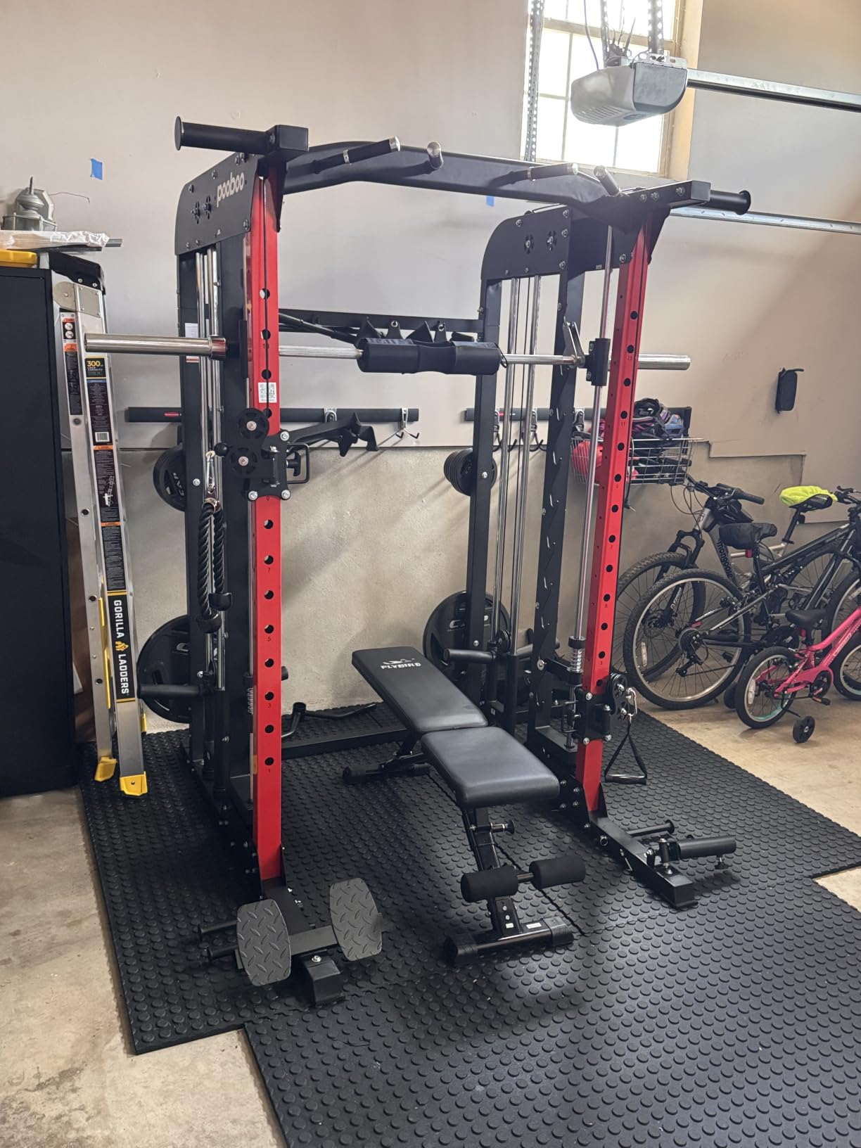 Power Cage Smith Machine with 2000LB Squat Rack Cable System | LAT Pulldown and Dual Pulley Cable Crossover with All-in-One Home Gym Machine, Adjustable Stations and Training Attachments customer photo 1