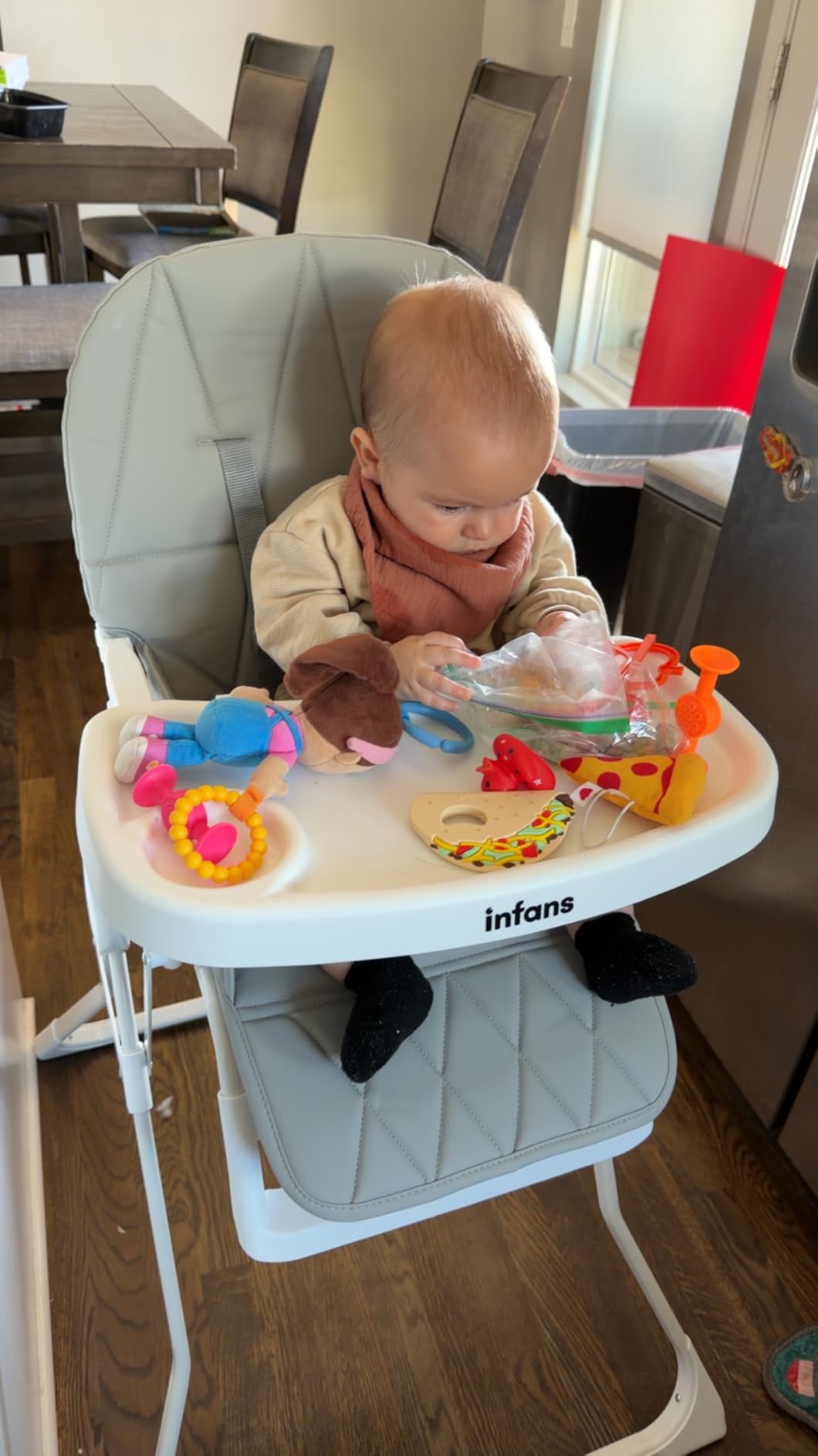 INFANS Baby High Chair, Quick Folding Portable Highchair for Babies and Toddlers with Adjustable Footrest Removable Dishwasher Tray PU Seat, Compact Highchairs for Baby Age 6-36 Months customer photo 1