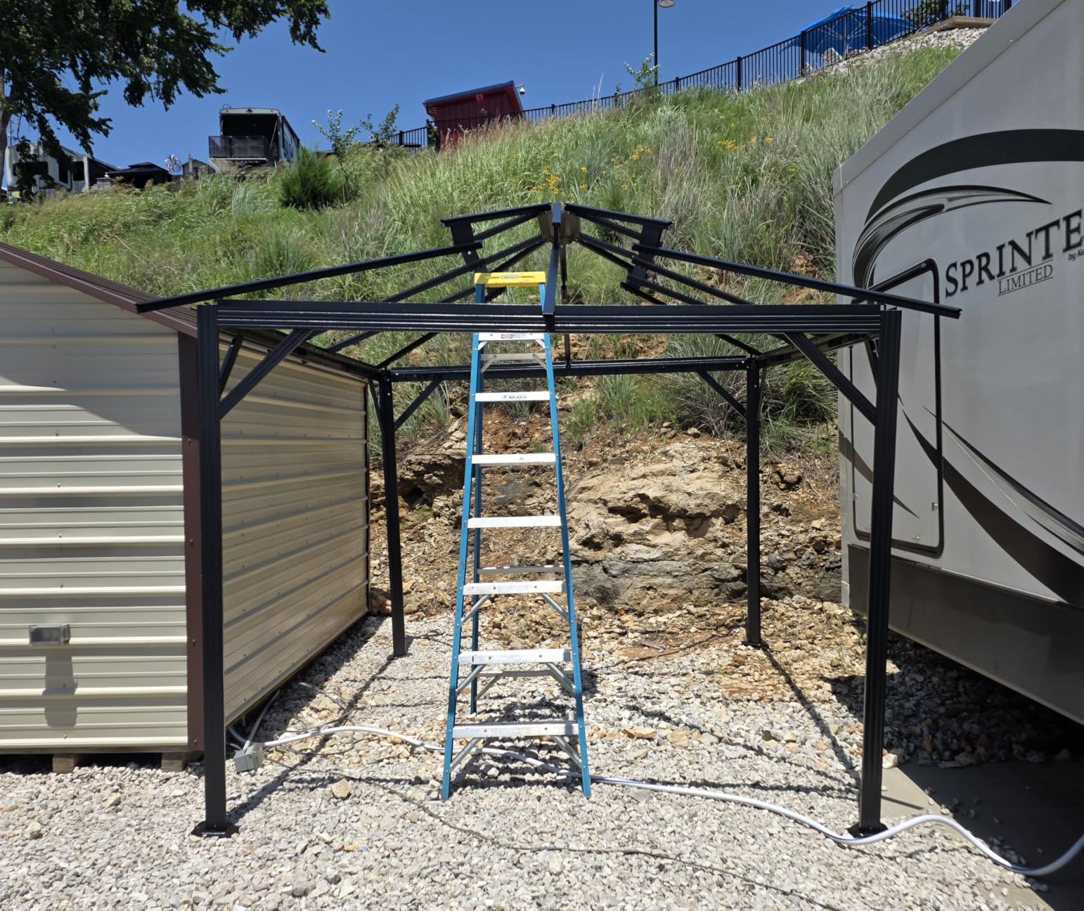 Aoxun 12'x10' Hardtop Gazebo, Metal Frame Permanent Pavilion with Curtains and Netting, Outdoor Polycarbonate Double Roof Canopy, Designed for Garden, Lawns, Patio, Brown customer photo 2