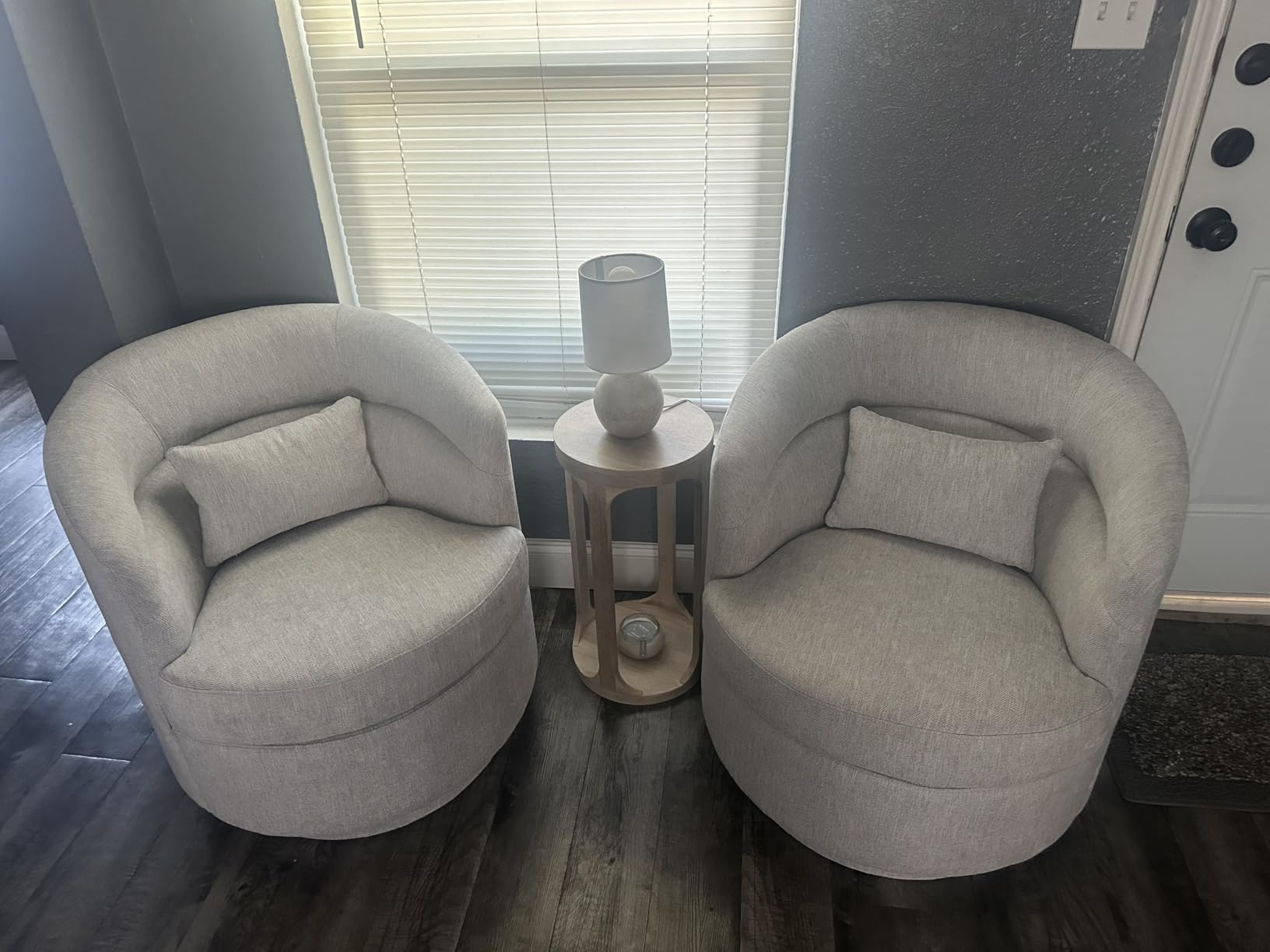 CANMOV Swivel Accent Chair, 360 Degree Round Swivel Barrel Chair with Pillow, Upholstered Comfy Barrel Armchair Single Club Sofa Chair for Living Room,Bedroom, Reading Room, Dark Grey customer photo 2