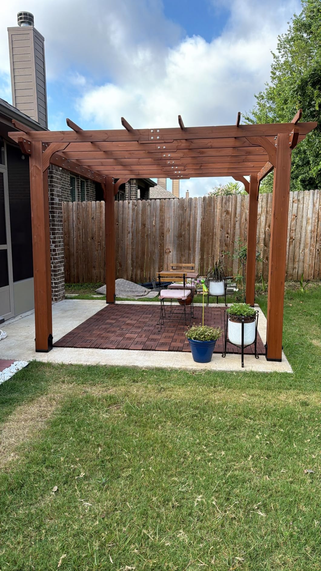 BlueWish 10' x 12' Patio Pergola, Cedar Wood Pergolas with Solid Structure, Pergola Kits, Outdoor Pergolas and Gazebos with Slatted Trellis Roof for Deck Backyard Grill Party Garden customer photo 2
