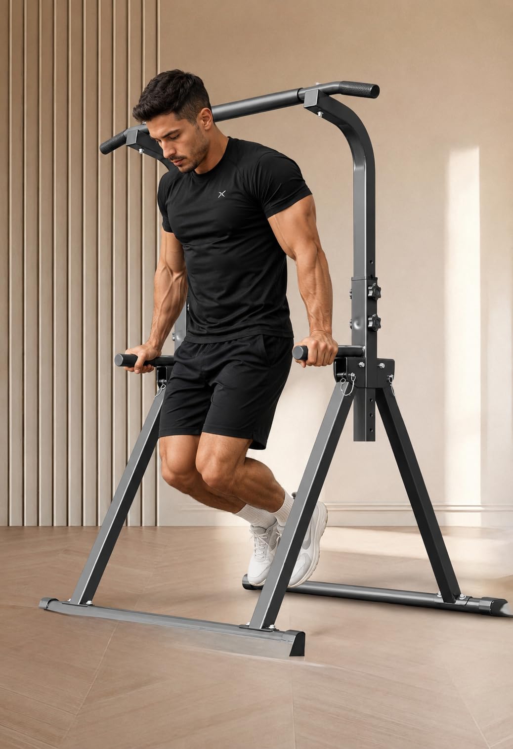 YYJO Foldable Pull Up Bar Free Standing Multi-function Power Tower Dip Bar with Assistance Bands Home Gym Strength Training Equipment customer photo 2