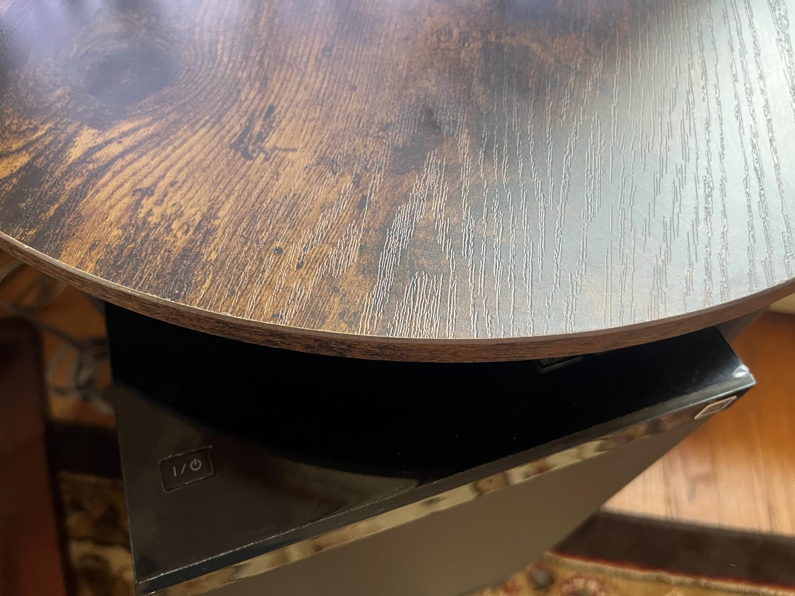 Round Pedestal End Table - 3-Tier Oval Accent Table for Small Spaces, Rustic Wood and Metal Couch Side Table, Rustic Walnut customer photo 1