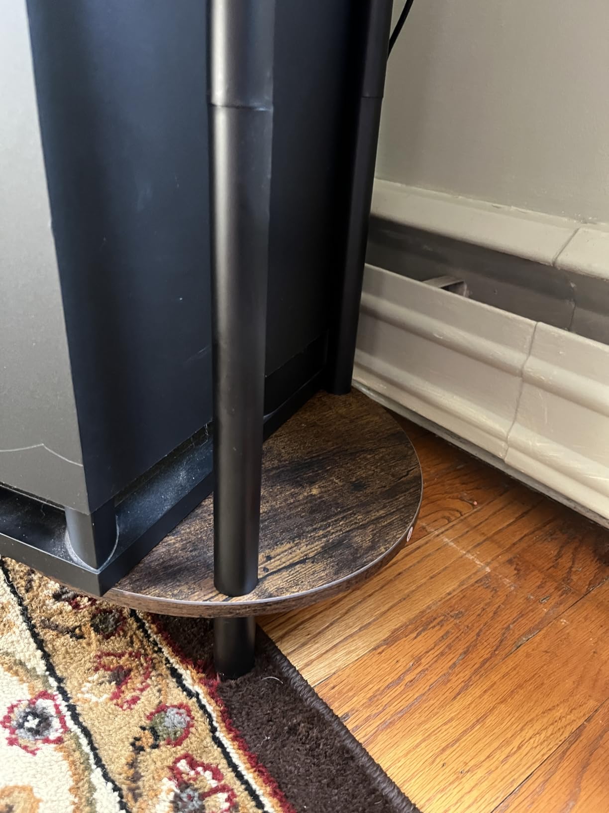Round Pedestal End Table - 3-Tier Oval Accent Table for Small Spaces, Rustic Wood and Metal Couch Side Table, Rustic Walnut customer photo 2