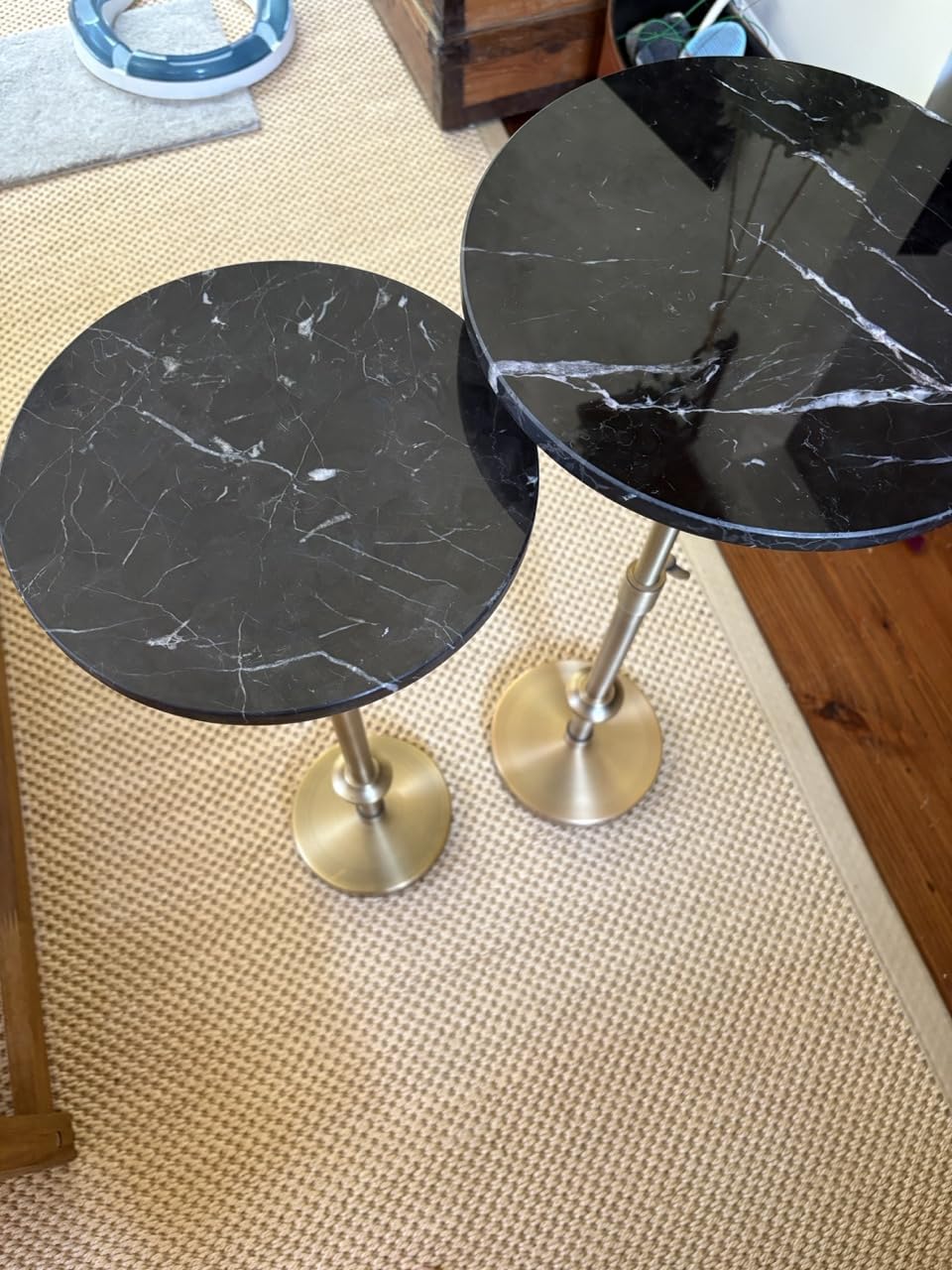 Adjustable-Height Marble Drink Table, White Marble & Antique Brass, Modern Round End Table, Side Table with Pedestal Stand customer photo 1