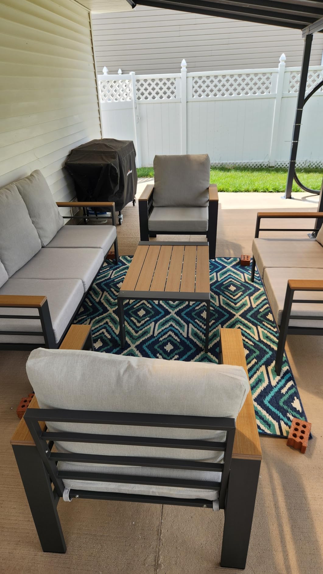 Aoxun Aluminum Patio Furniture Set 7 Seats, Oversized Outdoor Sectional with Washable Thick Cushions, Coffee Table, Patio Conversation Sets for Porch, Balcony, Deck, Dark Gray customer photo 1
