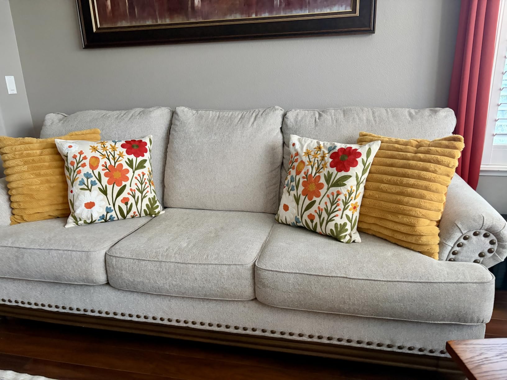 Embroidered Throw Pillow Cover 18x18 Inch, Flower Cluster | Decorative Pillow Cover, Floral Farmhouse Cushion Case with Hidden Zipper, Home Decor for Couch, Sofa, Living Room, Bedroom customer photo 1