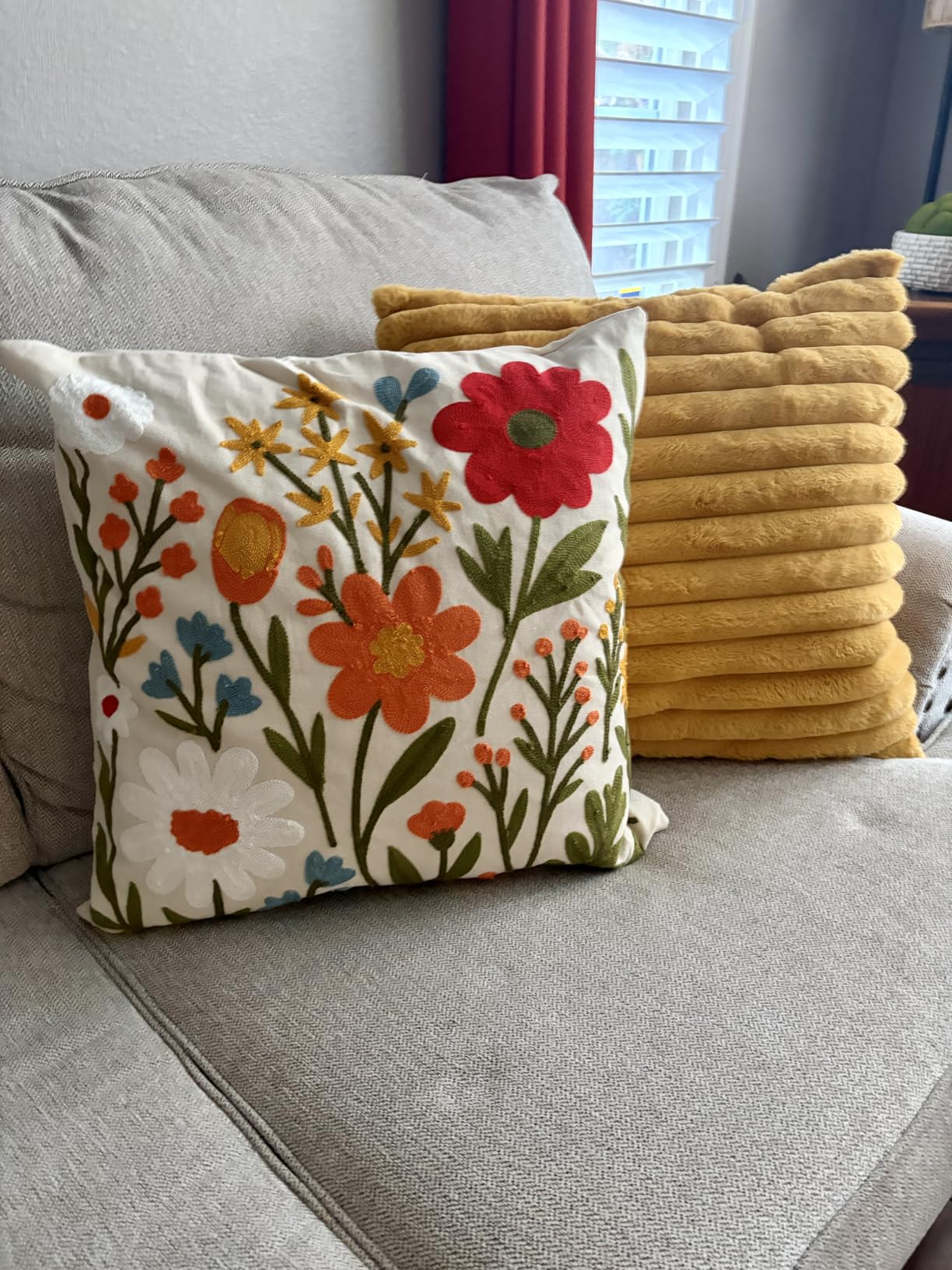 Embroidered Throw Pillow Cover 18x18 Inch, Flower Cluster | Decorative Pillow Cover, Floral Farmhouse Cushion Case with Hidden Zipper, Home Decor for Couch, Sofa, Living Room, Bedroom customer photo 2