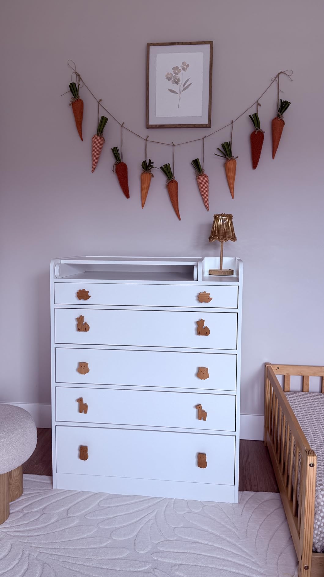 EXPERLAM Changing Table Dresser with Foldable Top, 5-Drawer Nursery Baby Dresser, Space-Saving Diaper Changing Station for Bedroom, White customer photo 2