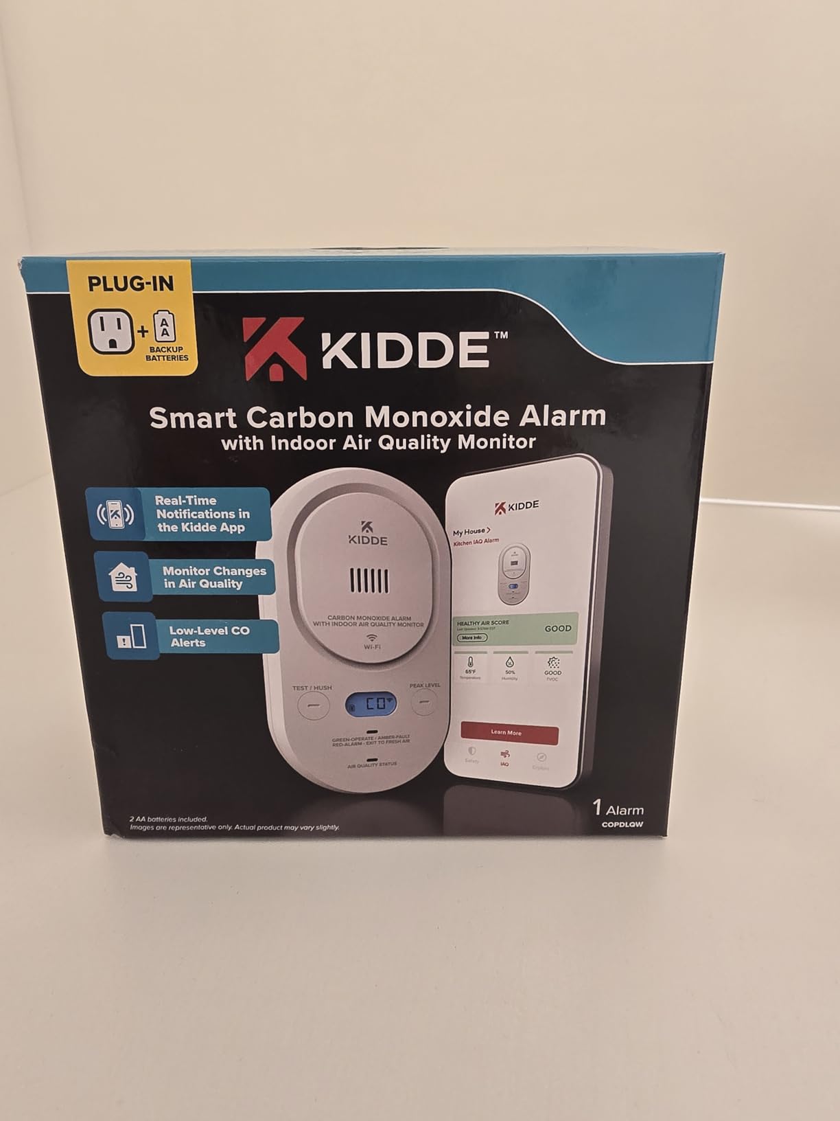 Kidde Smart Carbon Monoxide Detector & Indoor Air Quality Monitor, Plug-in with AA Battery Backup, Real-Time Notifications, 2.4 GHz Wi-Fi Enabled, Rotating Plug, 85 dB Alarm, 5th Edition, COPDLQW customer photo 1