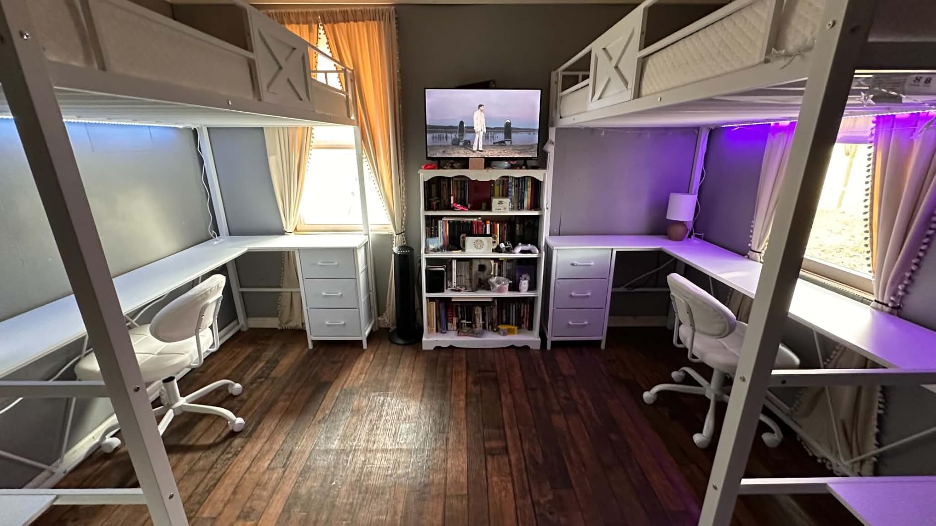 Itaar Full Size Loft Bed with Desk and Storage Stairs, Metal Loft Bed with 6 Storage Drawers, Hall Tree, LED Lights and Power Outlet, for Kids, Teens, Adults, (White, Full) customer photo 2