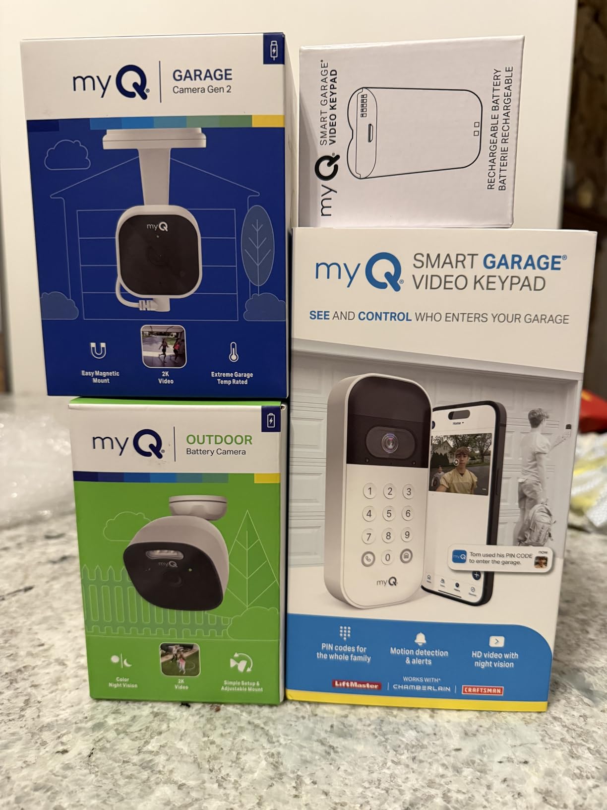 myQ Smart Garage Starter Kit: Garage Door Video Keypad + Rechargeable Battery + Wi-Fi Plug-in 2K Camera, Custom PIN Codes, Wide-Angle Lens, Night Vision, 2-Way Audio, Motion Alerts and App Control customer photo 1