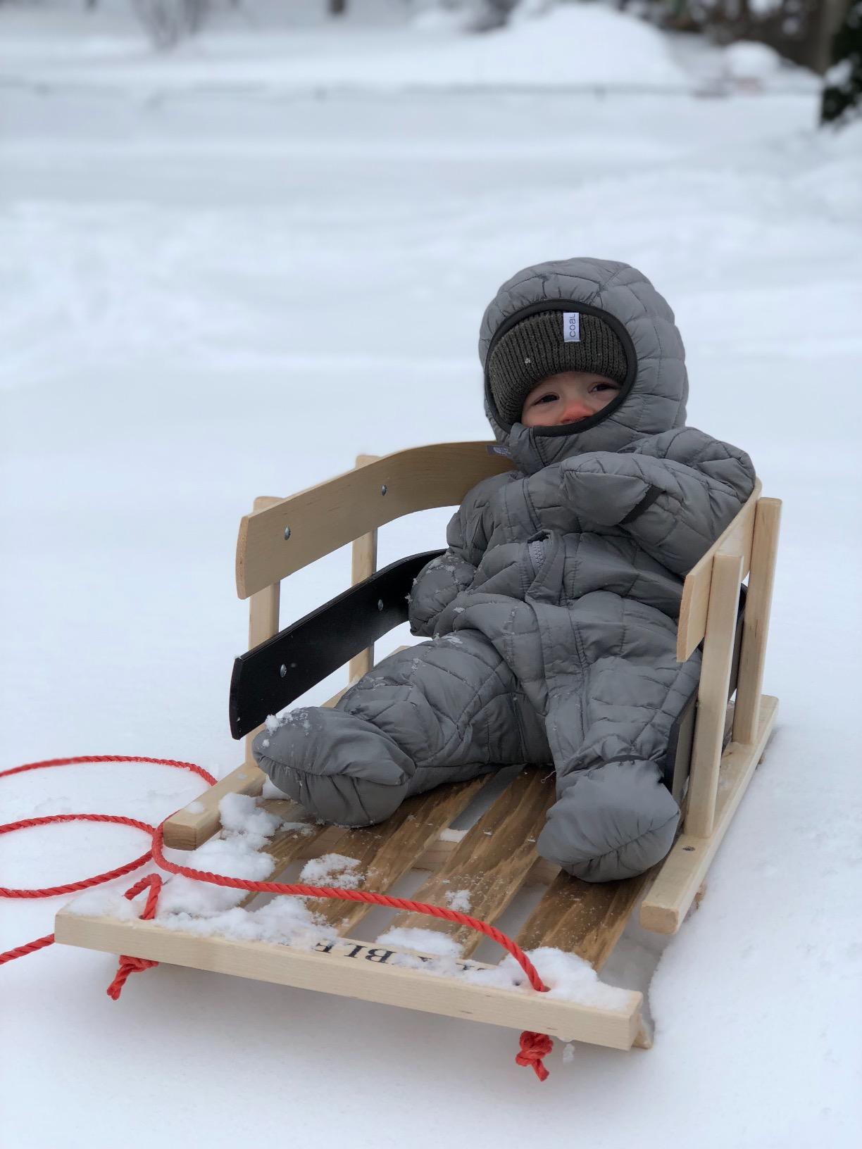Flexible Flyer Baby Snow Sled and Toddler Toboggan - Classic Wooden Pull Sleigh for Kids 18 Months to 4 Years, High Backrest, Pull Ropes Included, Fully Assembled customer photo 2