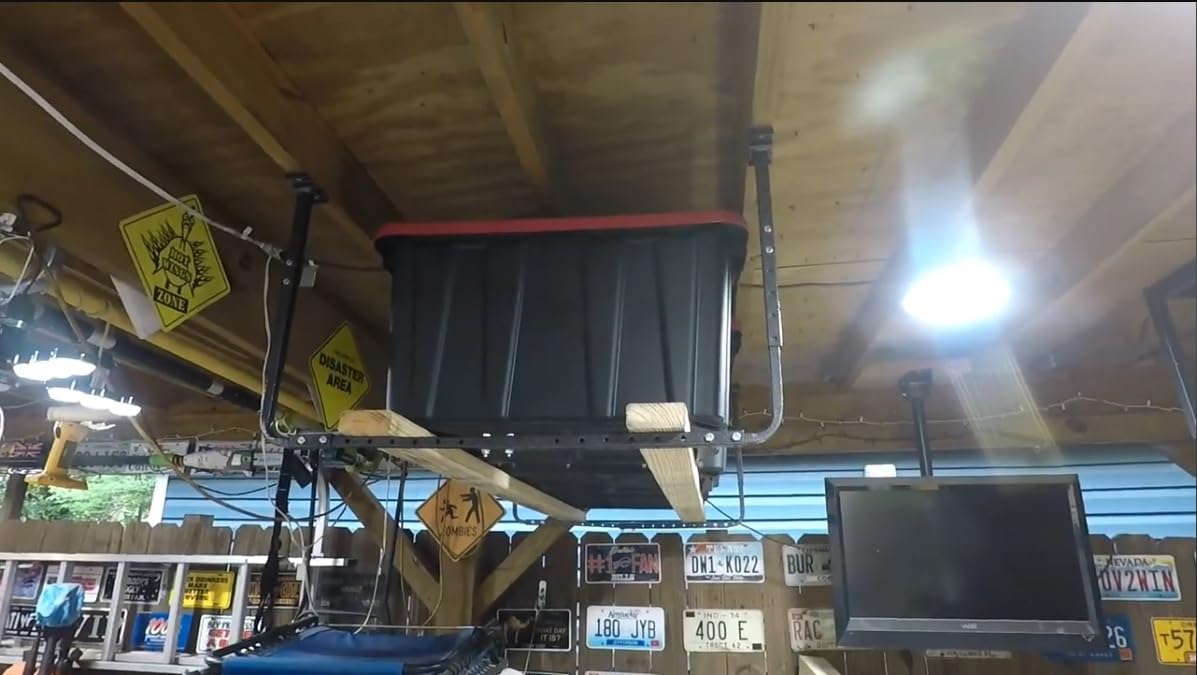 HyLoft 33 in. x 34 in. Adjustable Garage Ceiling Mount Storage Rack Kit, Garage Overhead Storage Bracket, 80842-10, White customer photo 1