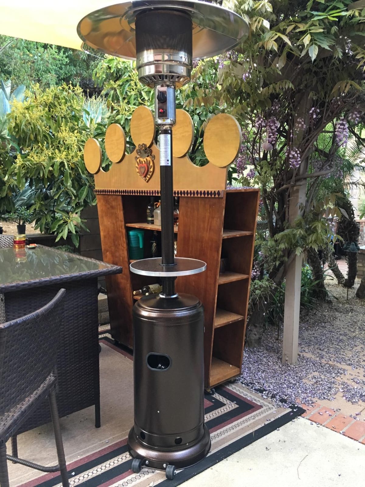 AZ Patio Outdoor Propane Gas Patio Heater, 48K BTU's, Open Door Design, Adjustable Table, Single pole, Weight Bladder Included, Regulator and Hose, Hammered Bronze Finish customer photo 1