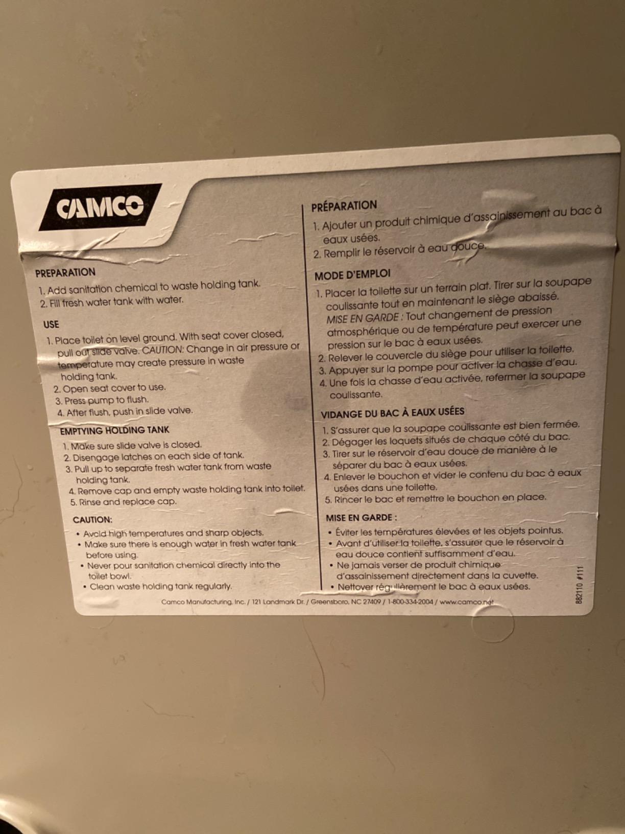 Camco 5.3-Gallon Portable Toilet - Features Detachable Holding Tank w/Sealing Slide Valve & Bellow-Type Flush - Easy Transport w/Compact Lightweight Design & Carry Handle - Gray (41541) customer photo 2