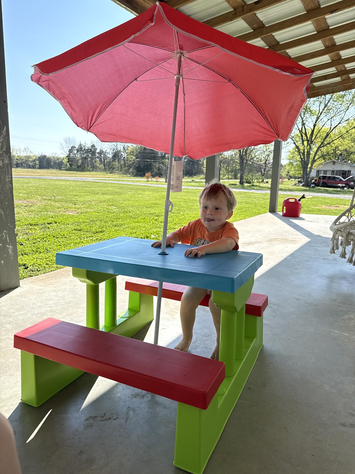 Costzon Kids Picnic Table, Indoor & Outdoor Plastic Table and Bench with Removable Umbrella, Portable Toddler Picnic Table and Chair Set customer photo 1